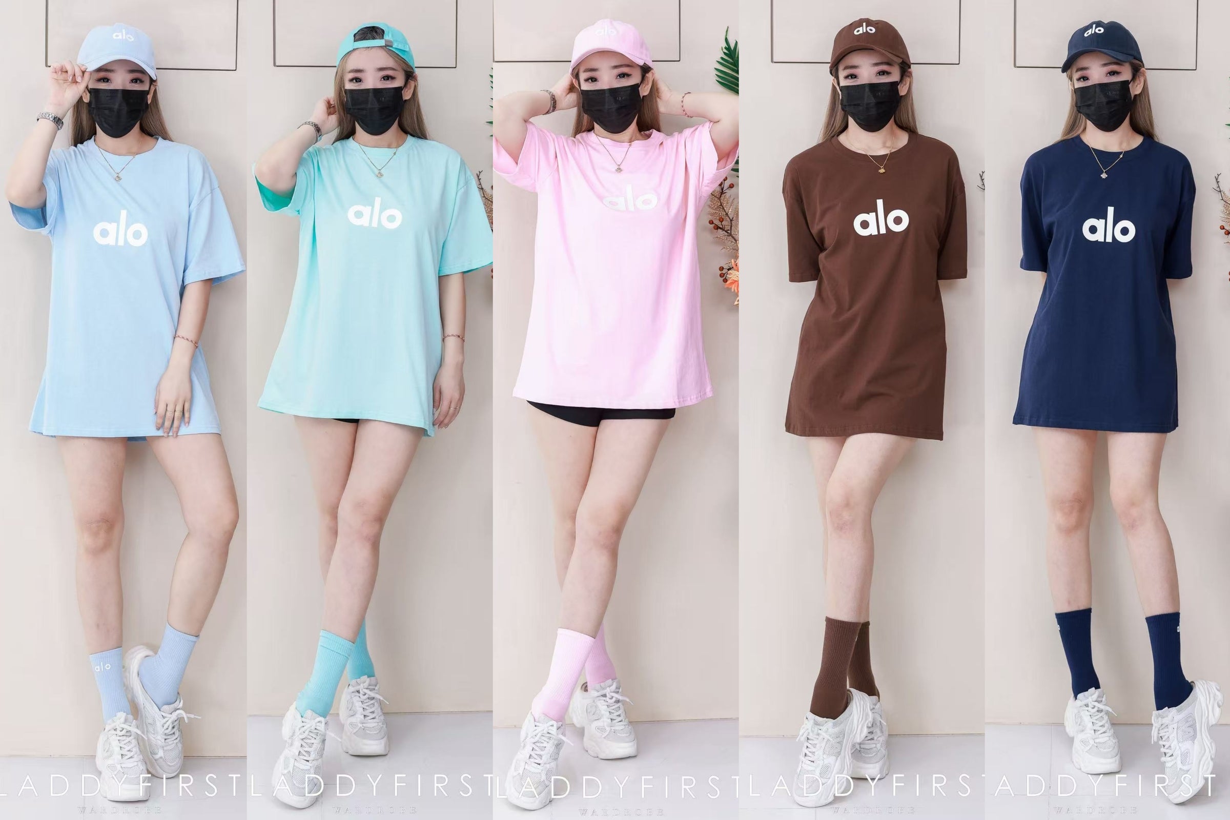 【O9966】高品质男女同款圆领短袖ALO立体Oversized 休闲上衣➕帽子 ❤❤【A-RU1】