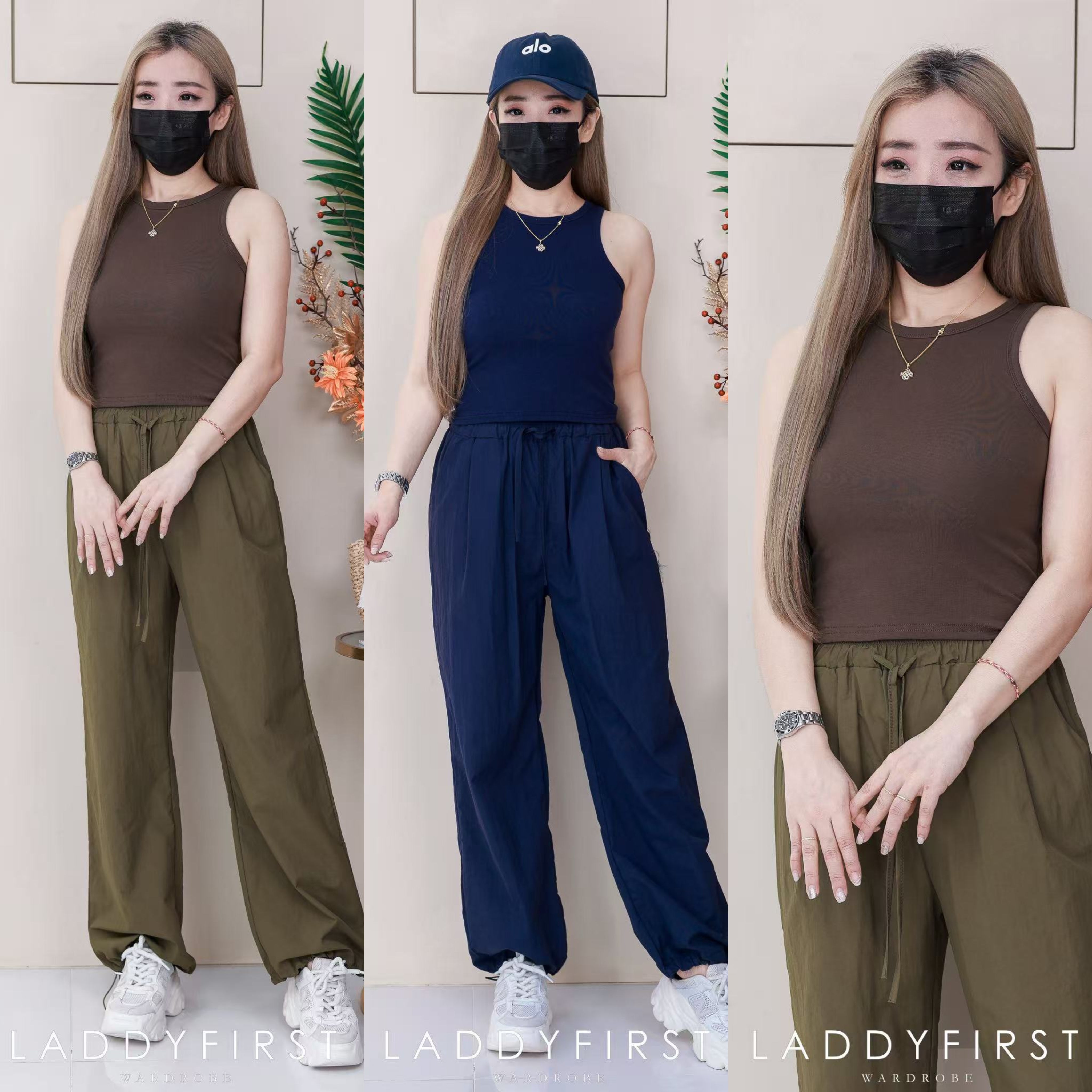 【SS943】高品质冷酷韩式休闲百搭套现 纯棉弹力无袖百搭上衣➕松紧腰弹力工装百搭长裤，有口袋 ❤️❤️