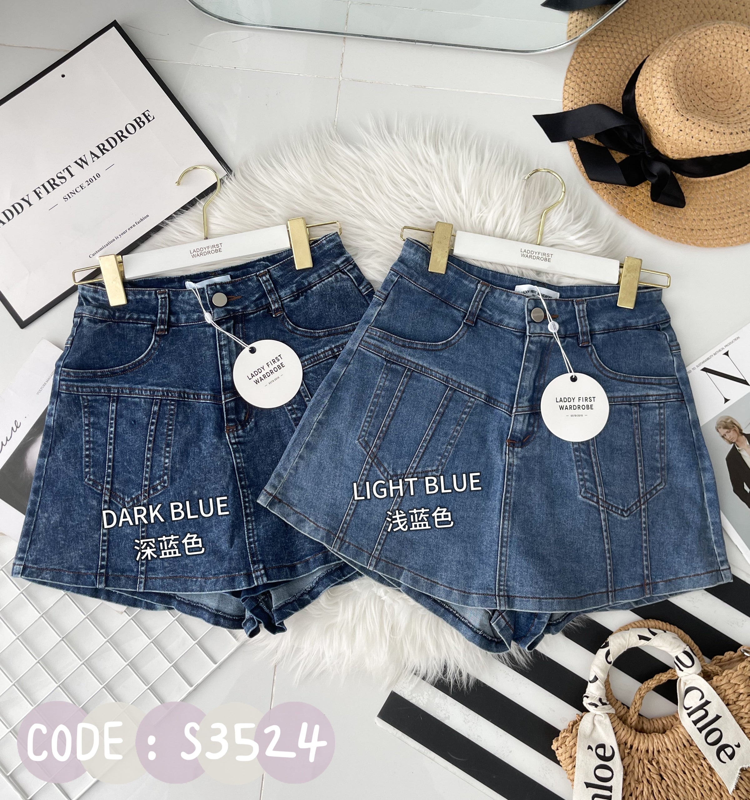 【S3524】独家爆款高品质牛仔COTTON JEANS简约显瘦显腿长百搭牛仔高腰裤裙，有口袋 ❤️❤️【B-R3-C1】
