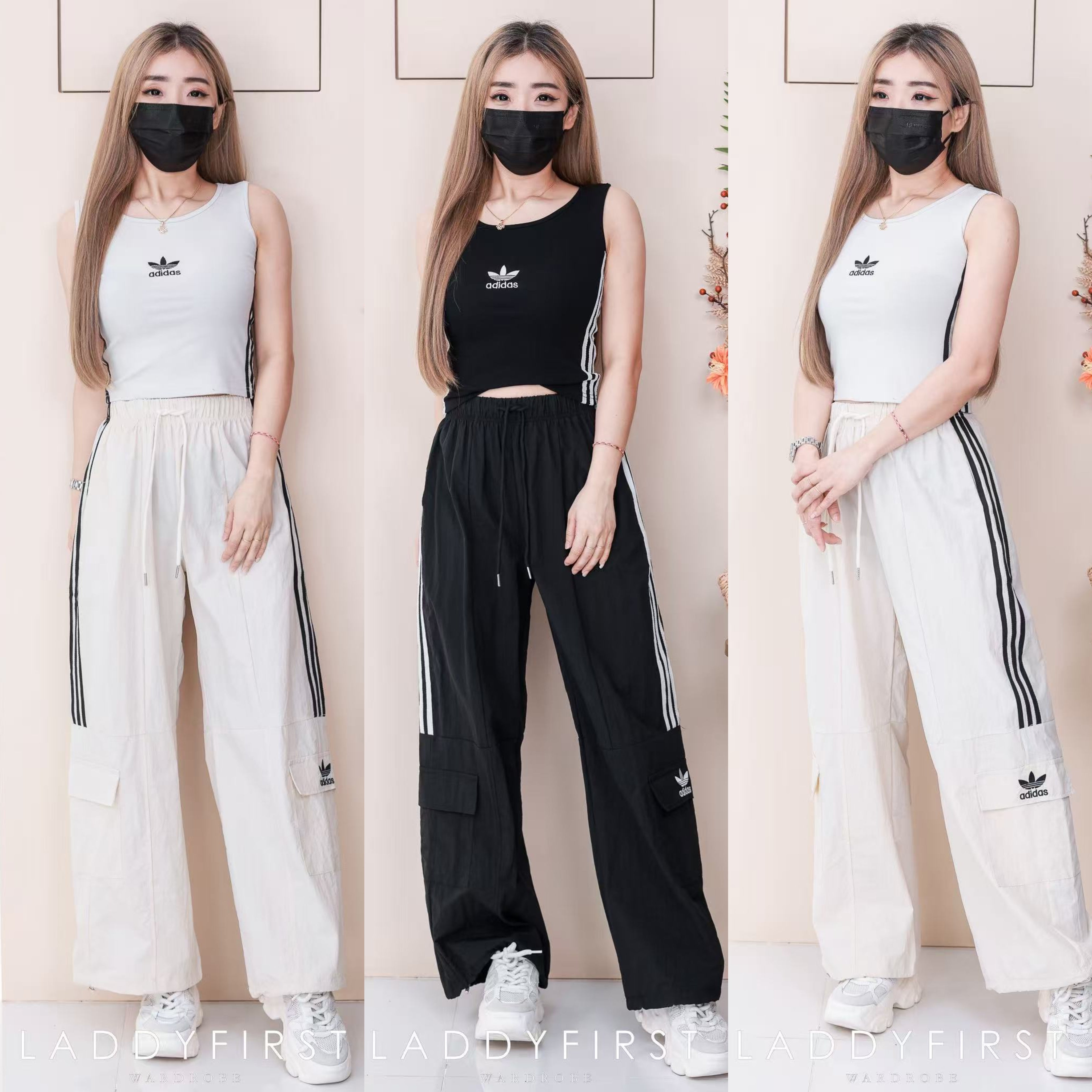【SS1623】高品质两件式A牌休闲运动套装 纯棉弹力A牌刺绣无袖上衣➕松紧腰弹力阔脚高腰长裤，有口袋 ❤️❤️
