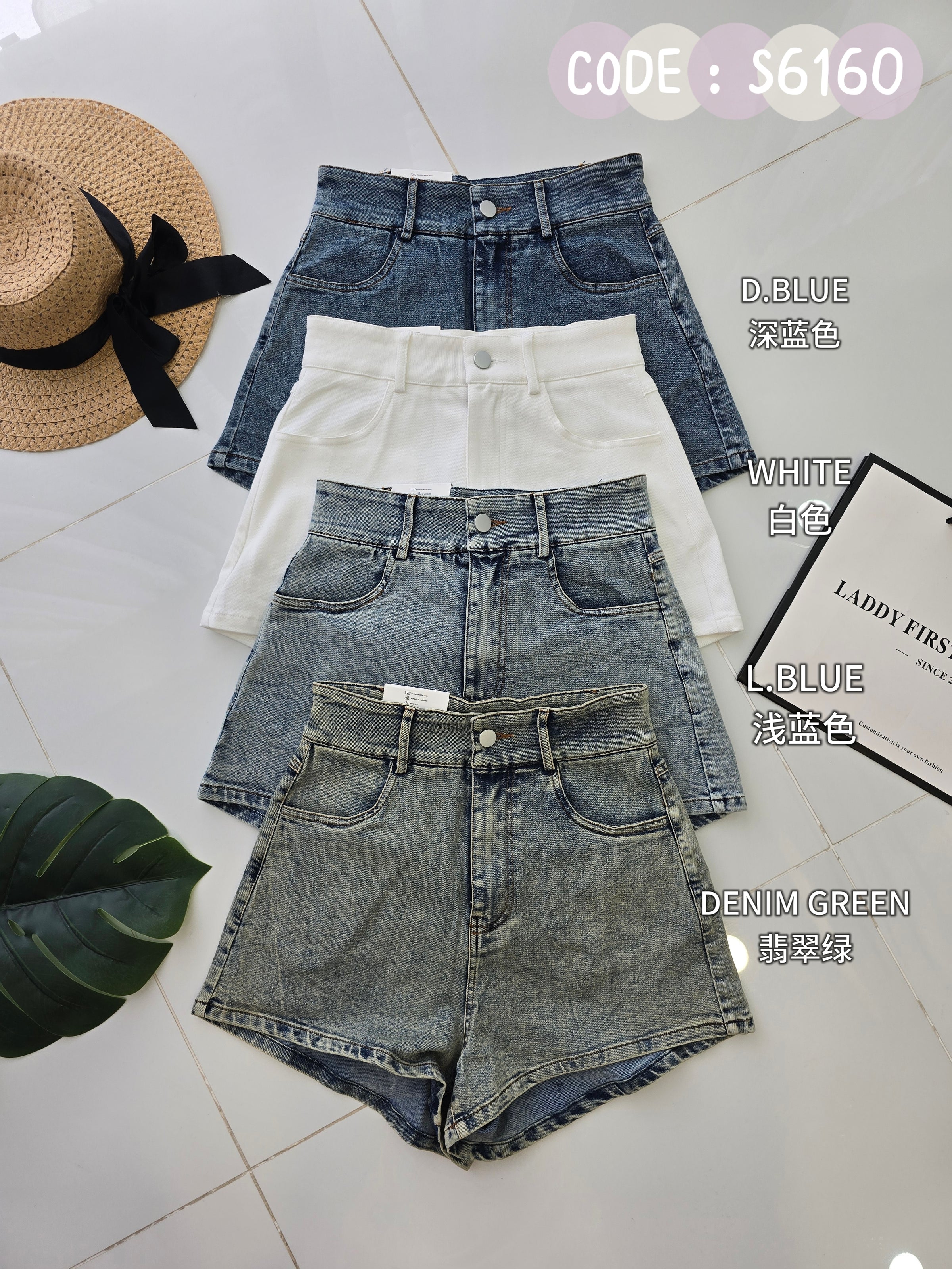 【S6160】高品质COTTON JEANS牛仔弹力日常简约高腰百搭短裤，有口袋 ❤️❤️ 【A-R2-C5】