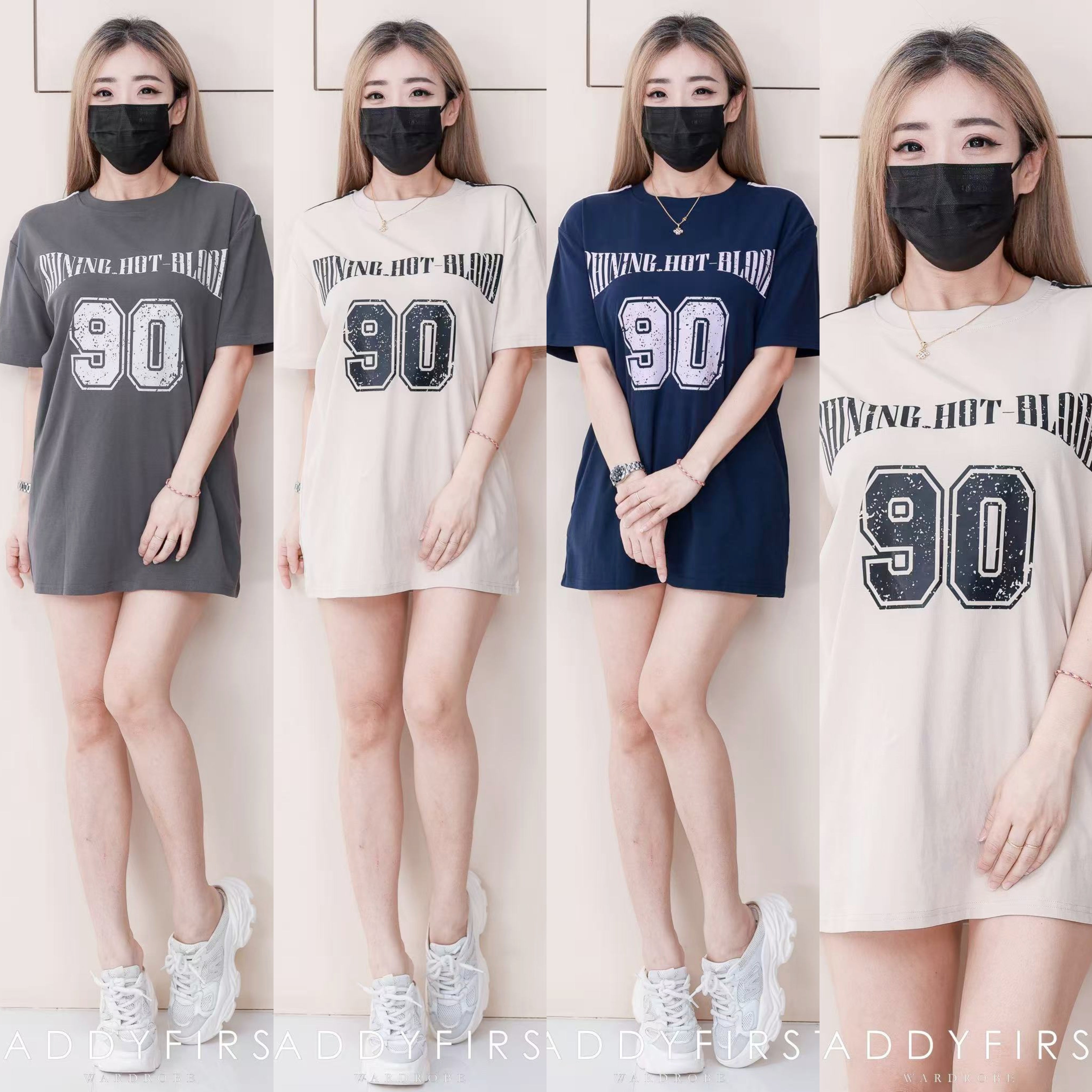【T14262 / 9063 】高品质圆领90字母拉线设计OVERSIZED 上衣 ❤❤