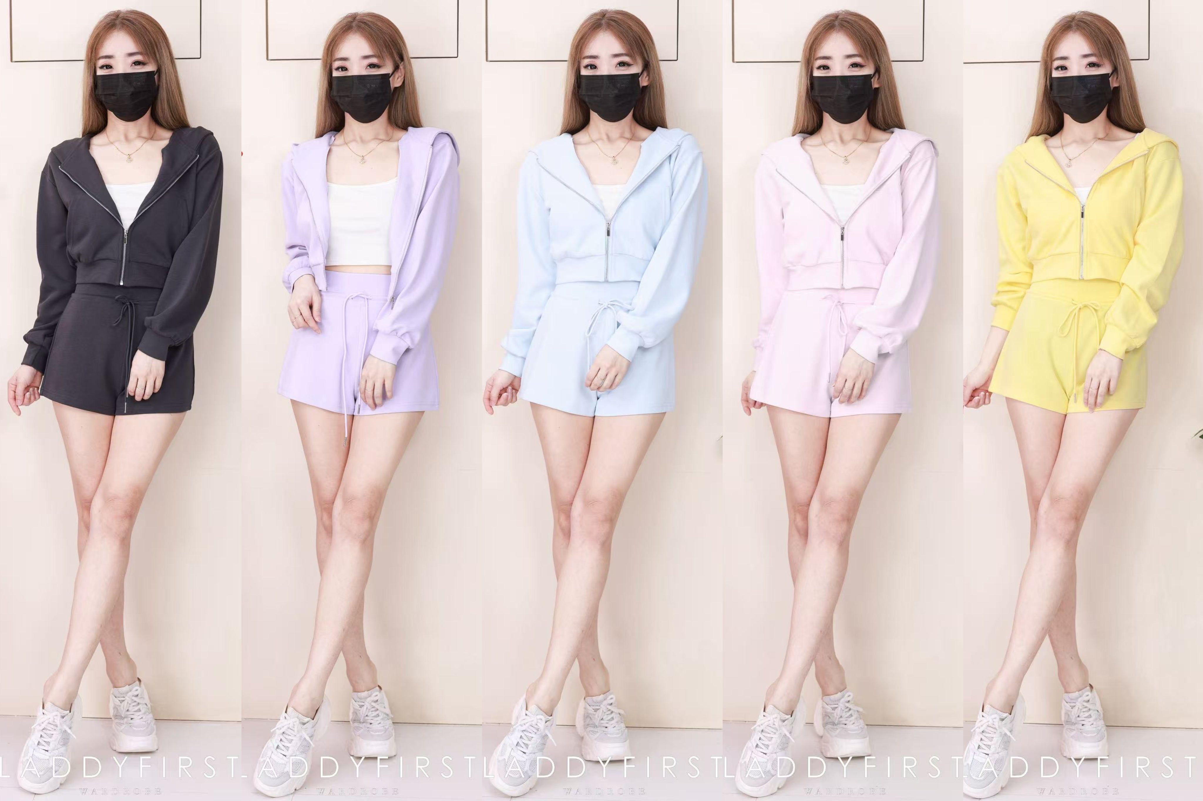 【SS3530】独家爆款高品质纯棉连帽简约休闲运动装百搭套装 连帽长袖上衣➕松紧腰弹力百搭短裤 ❤️❤️