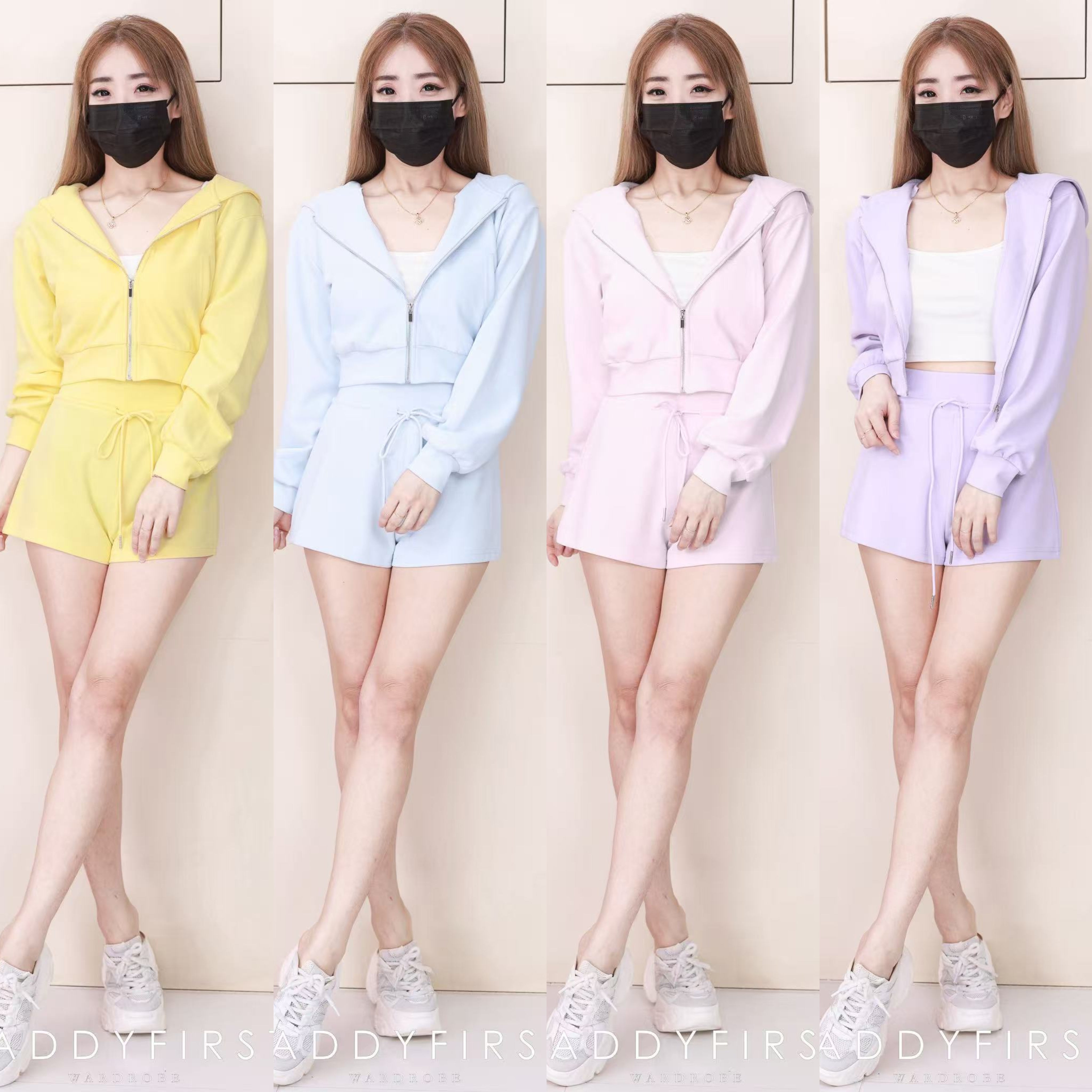 【SS3530】独家爆款高品质纯棉连帽简约休闲运动装百搭套装 连帽长袖上衣➕松紧腰弹力百搭短裤 ❤️❤️