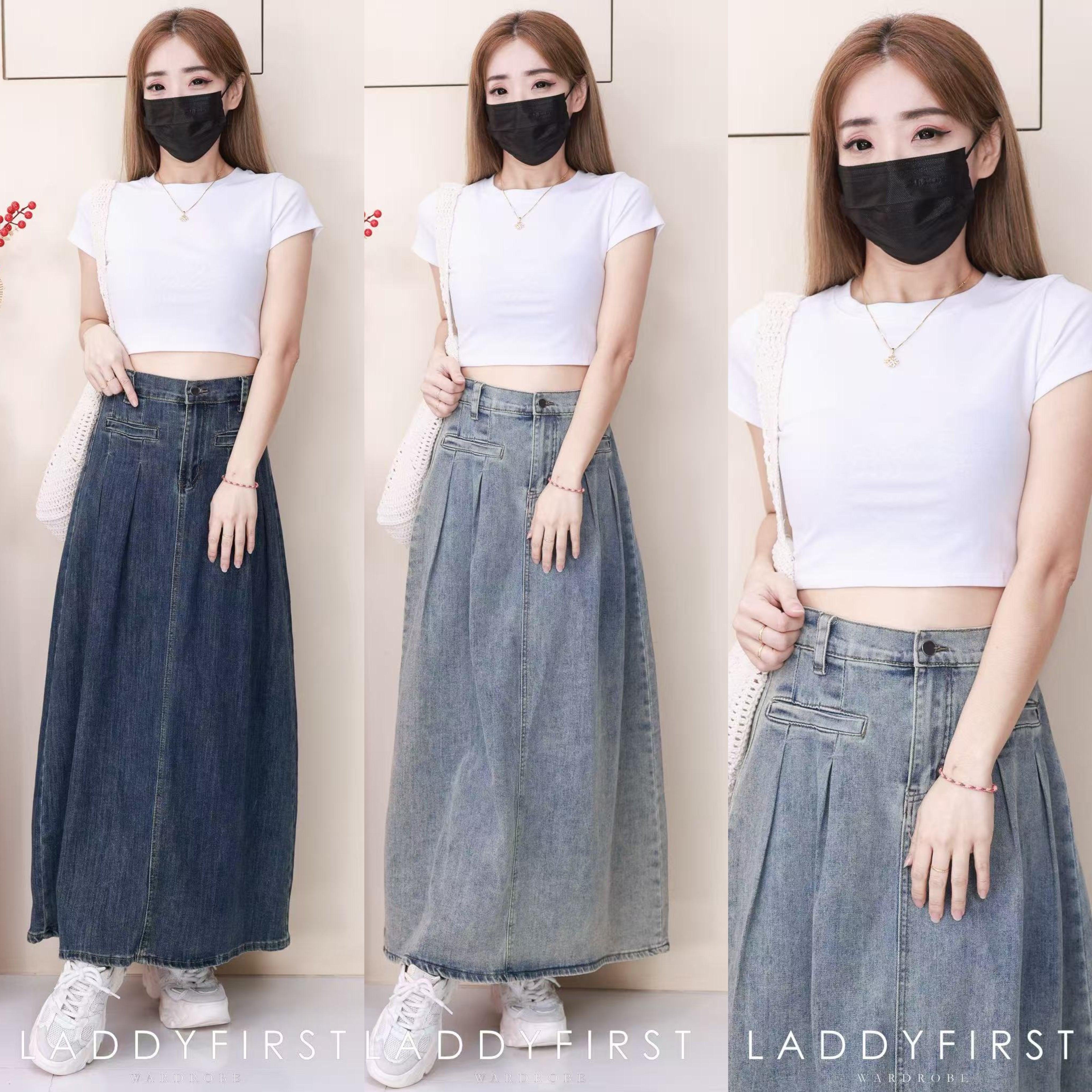 【L7172】高品质韩版百搭休闲简约中长款牛仔长裙，有口袋 ❤️❤️