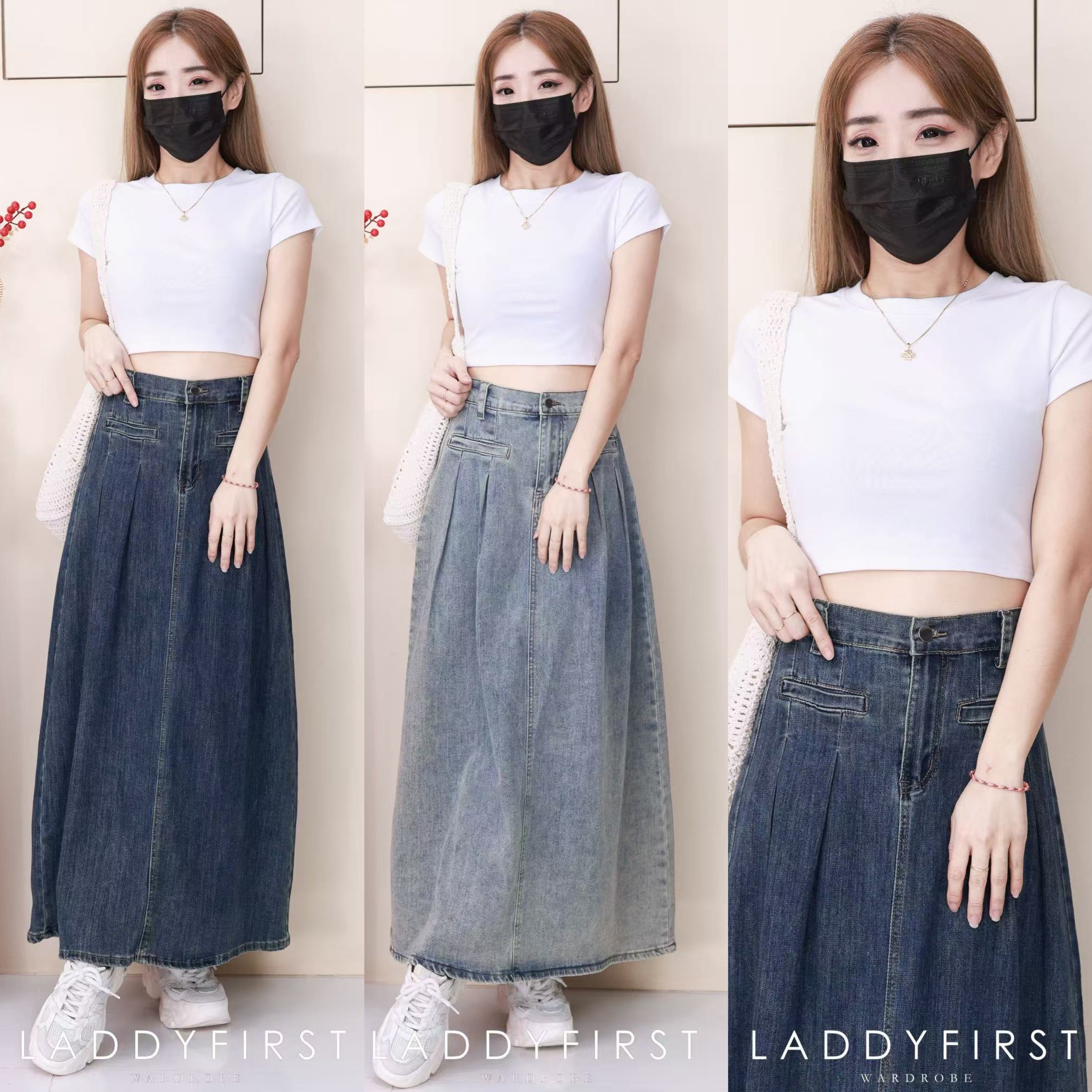 【L7172】高品质韩版百搭休闲简约中长款牛仔长裙，有口袋 ❤️❤️