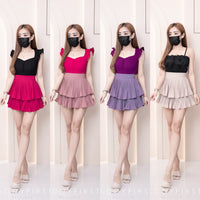 【S68114】【独家小圆饼】双层蛋糕百褶荷叶边高腰显瘦西装裙子，内层里布短裤【B-R1-C2】