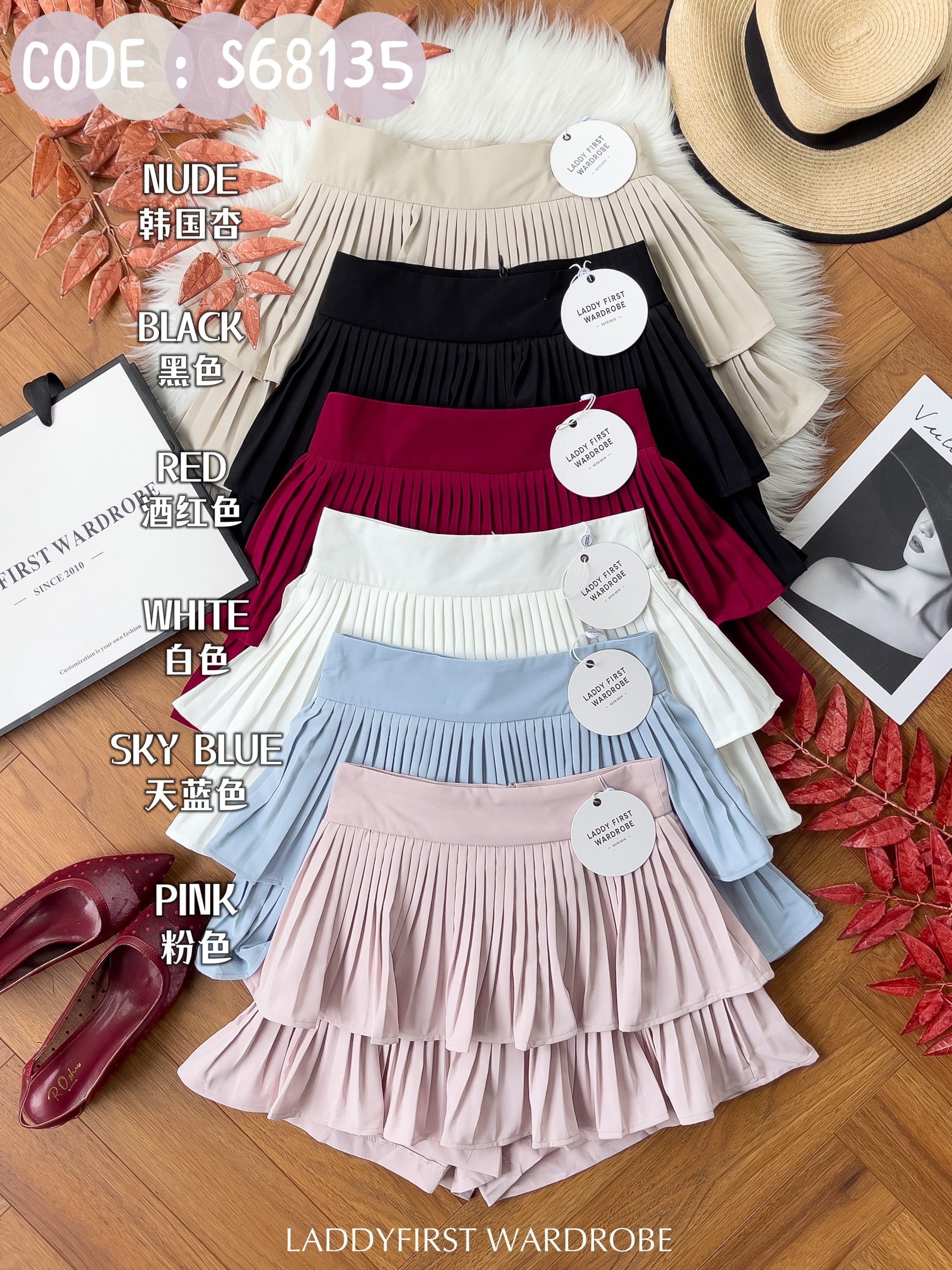 【S68135】【LFW独家小圆饼】【直播间搭配】双层蛋糕百褶荷叶边高腰显瘦西装裙子，内层防走光短裤 ❤️❤️ 【C-R3-C5】
