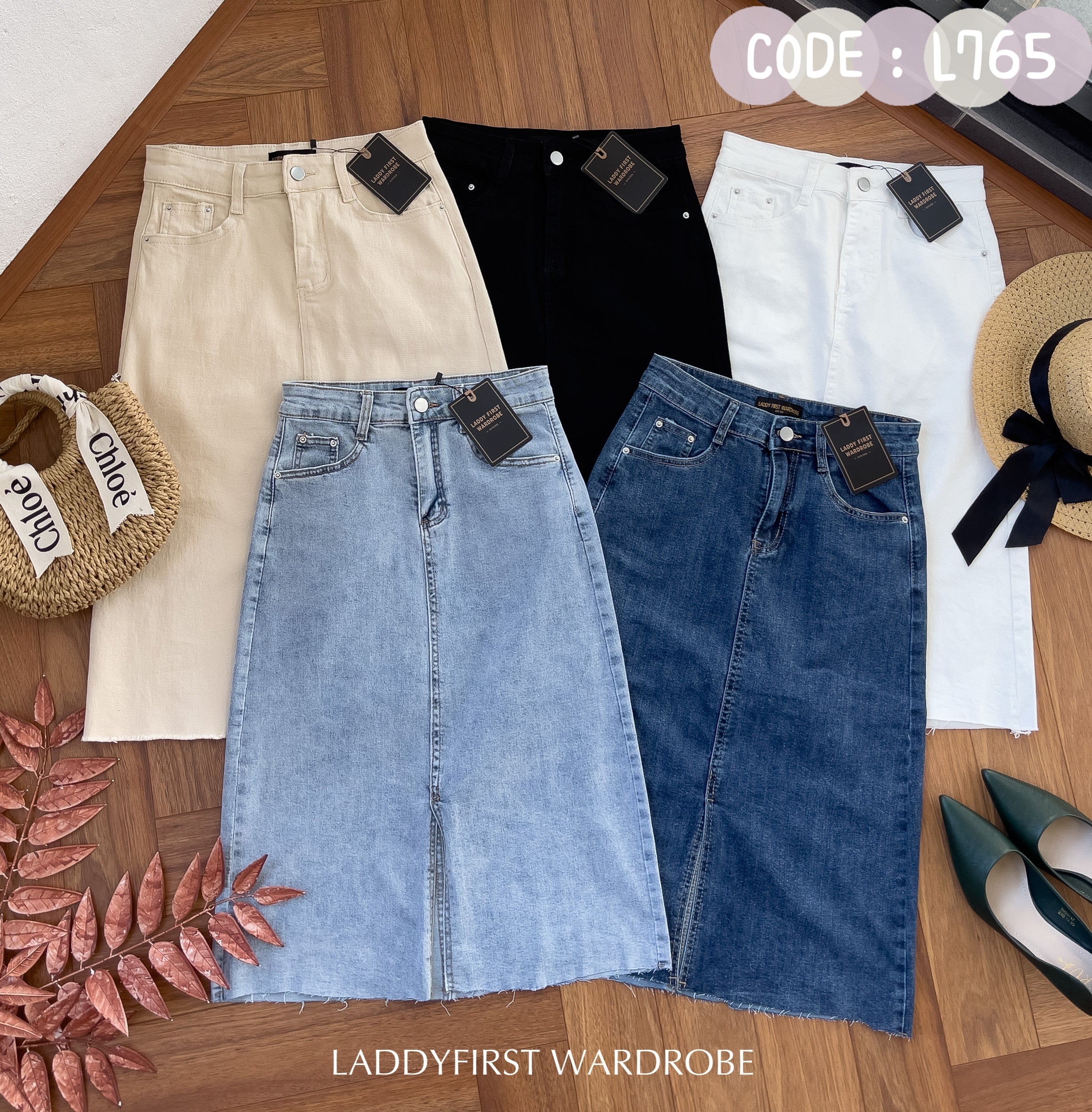 【L765】高品质COTTON JEANS牛仔弹力韩版七分高腰开叉裙子，有口袋 ❤️❤️