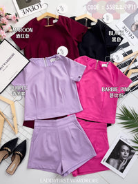 【SS8229971】【LFW独家小圆饼】高品质两件式西装时尚套装 圆领短袖百搭上衣➕西装高腰百搭短裤，有口袋 ❤️❤️ 【E-R2-C2】