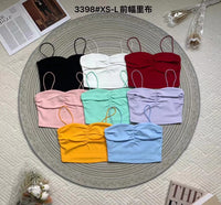 【T3398】V领小皱褶设计细带无袖纯棉弹力内搭上衣 ❤❤ 【B-R2-C4】