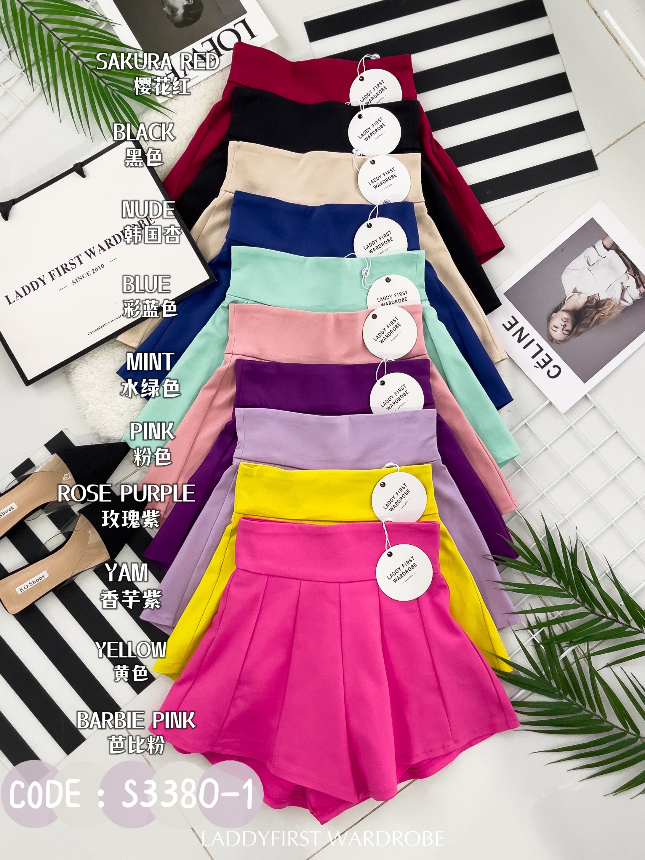 【S3380】【LFW独家小圆饼】高品质阔腿蓬蓬百褶显腰西装高腰百搭短裤，内层包臀防走光里布短裤 ❤️❤️【A-R3-C3】