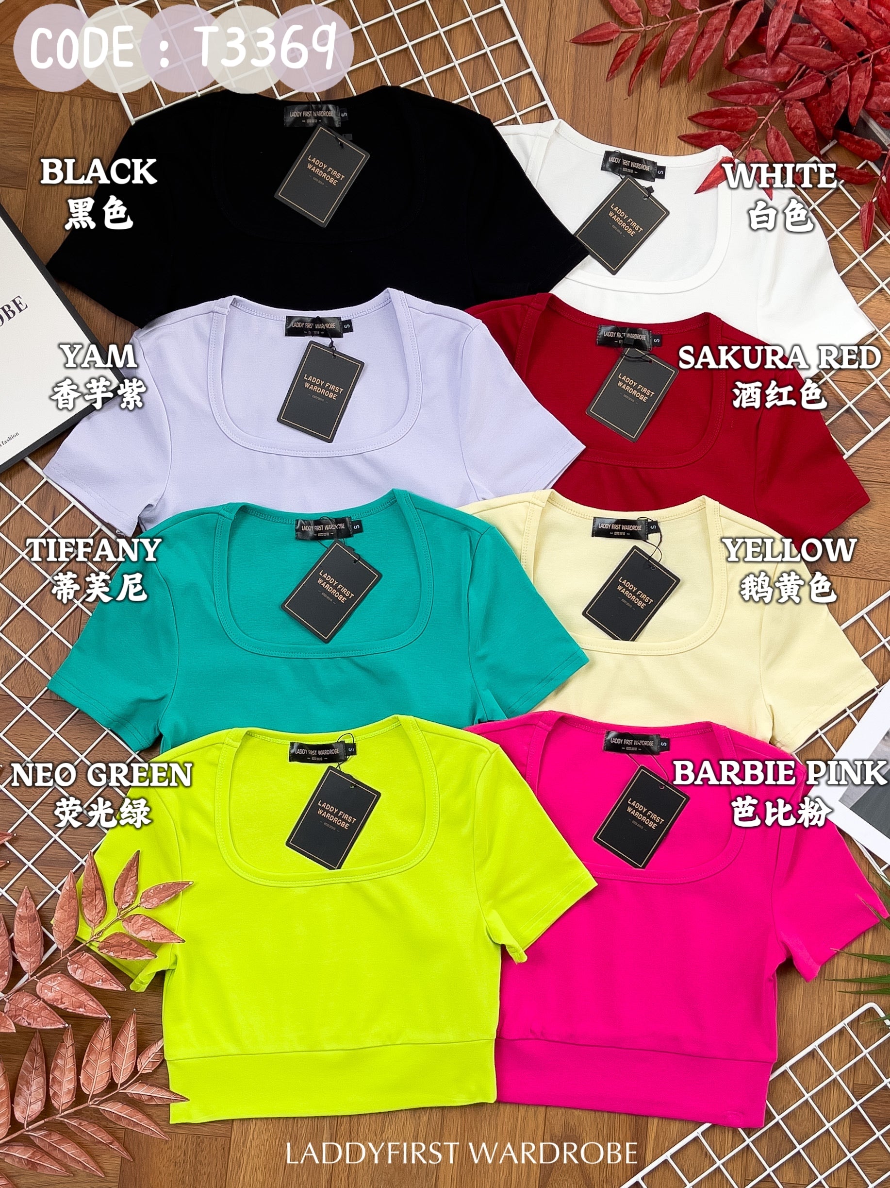 【T3369】独家爆款大U领短袖纯棉弹力休闲百搭上衣【A-R1-C3】