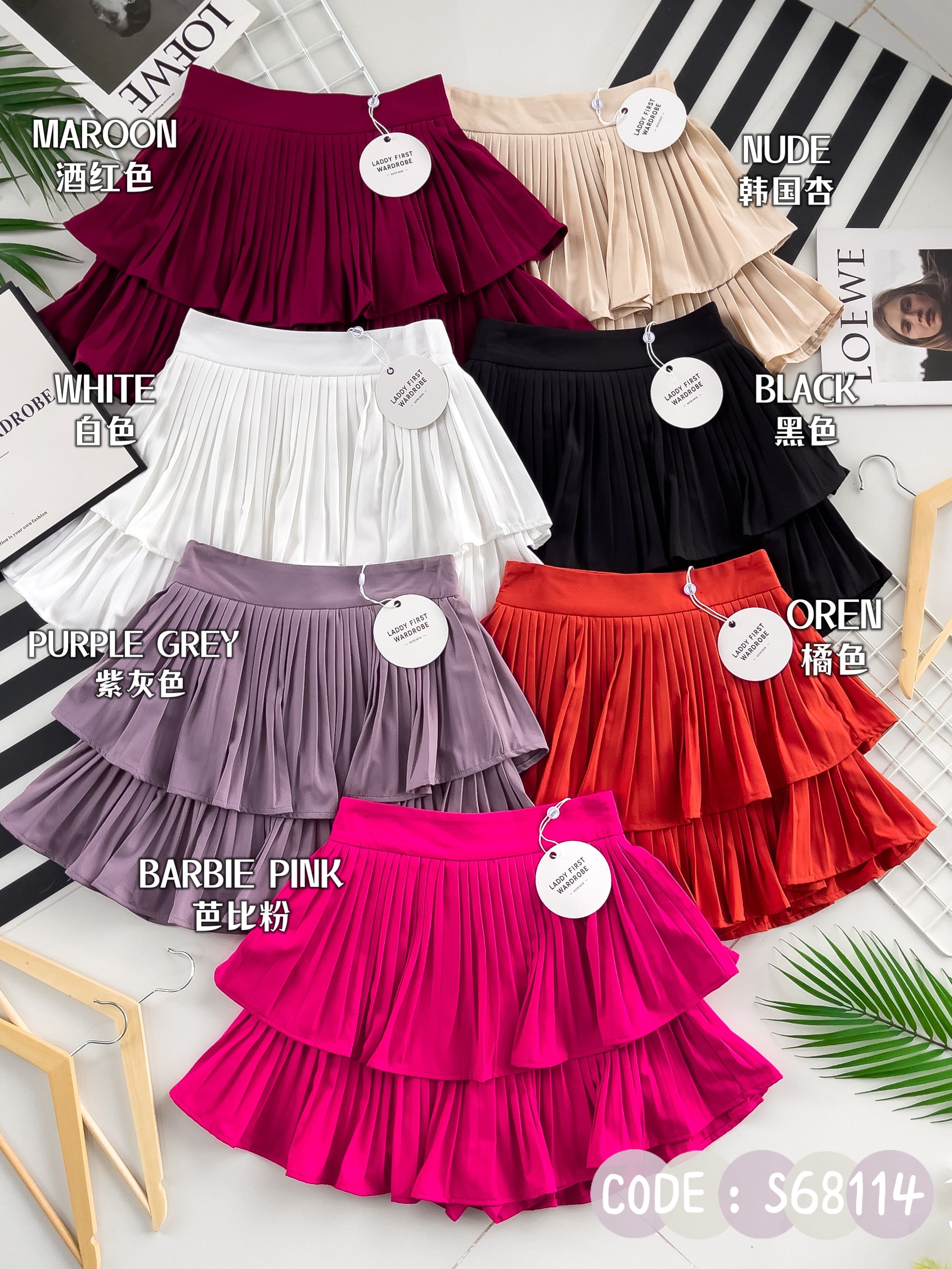 【S68114】【独家小圆饼】双层蛋糕百褶荷叶边高腰显瘦西装裙子，内层里布短裤【B-R1-C2】