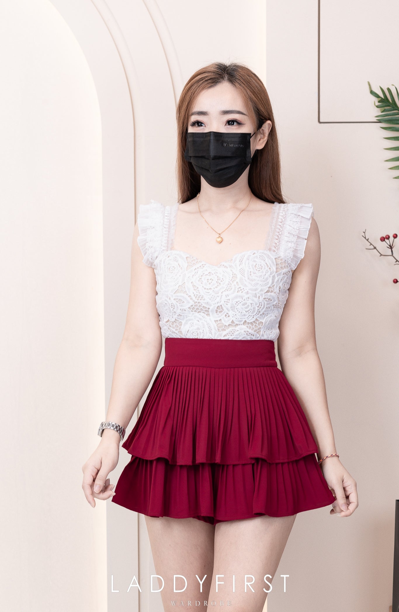 【S68135】【LFW独家小圆饼】【直播间搭配】双层蛋糕百褶荷叶边高腰显瘦西装裙子，内层防走光短裤 ❤️❤️