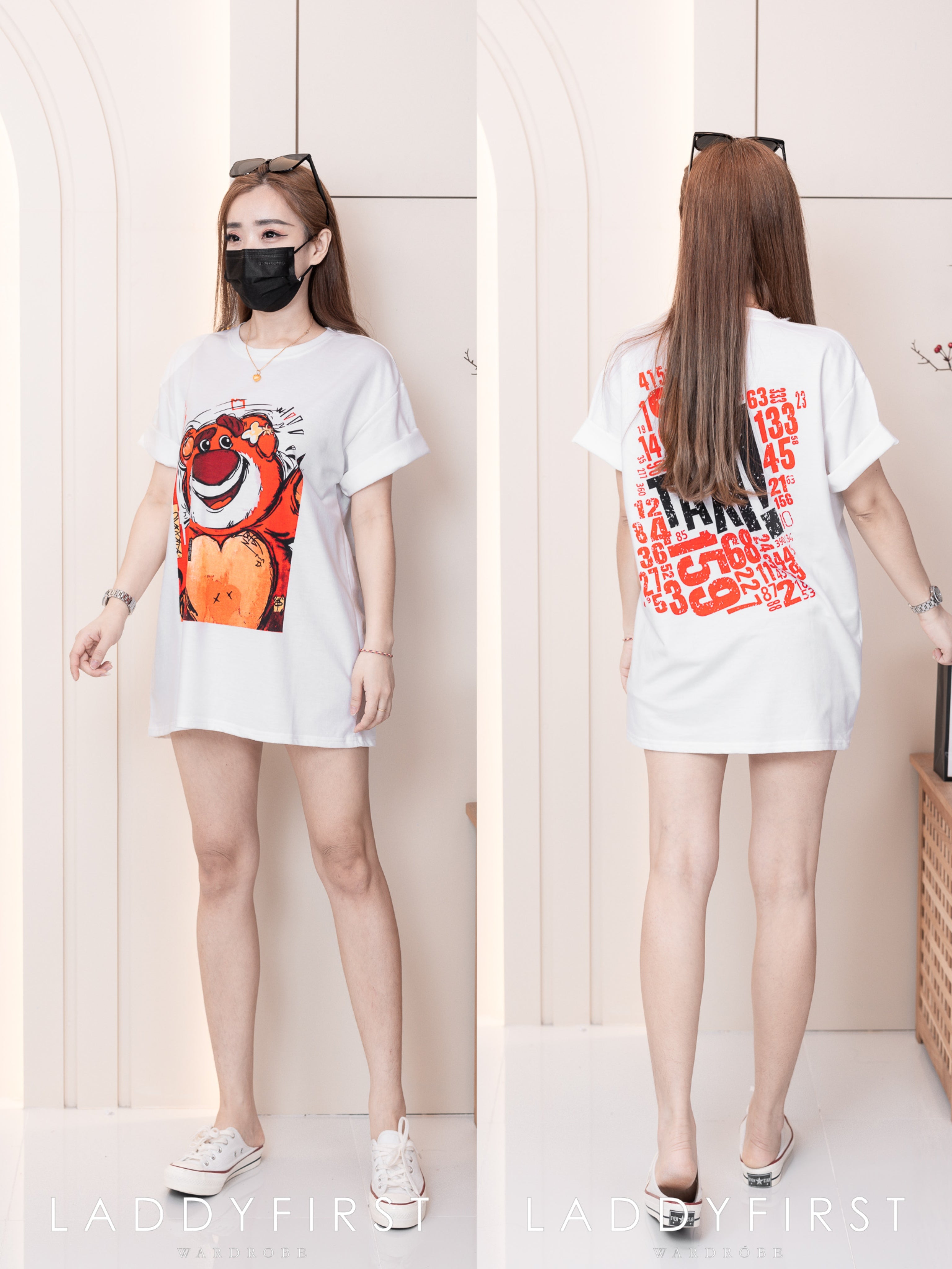 【O3003】草莓熊印图宽松休闲 Oversized Tee ❤❤
