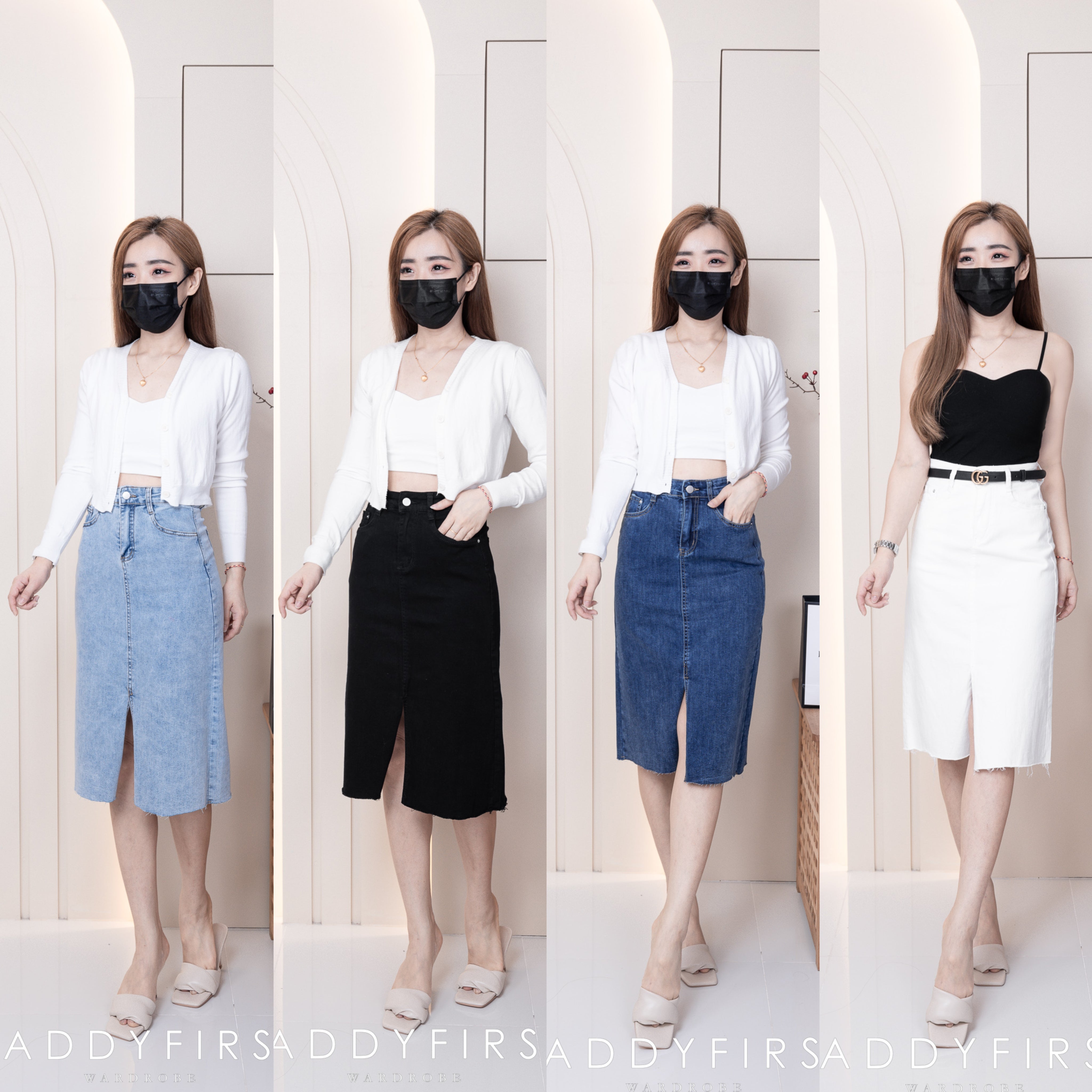 【L765】高品质COTTON JEANS牛仔弹力韩版七分高腰开叉裙子，有口袋 ❤️❤️