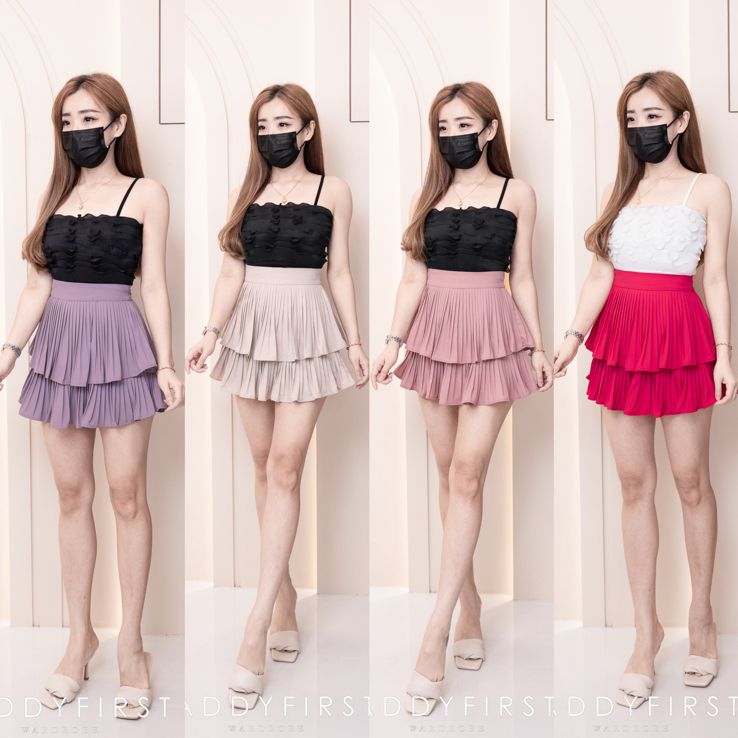 【S68114】【独家小圆饼】双层蛋糕百褶荷叶边高腰显瘦西装裙子，内层里布短裤【B-R1-C2】