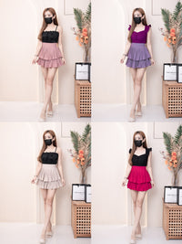 【S68114】【独家小圆饼】双层蛋糕百褶荷叶边高腰显瘦西装裙子，内层里布短裤【B-R1-C2】