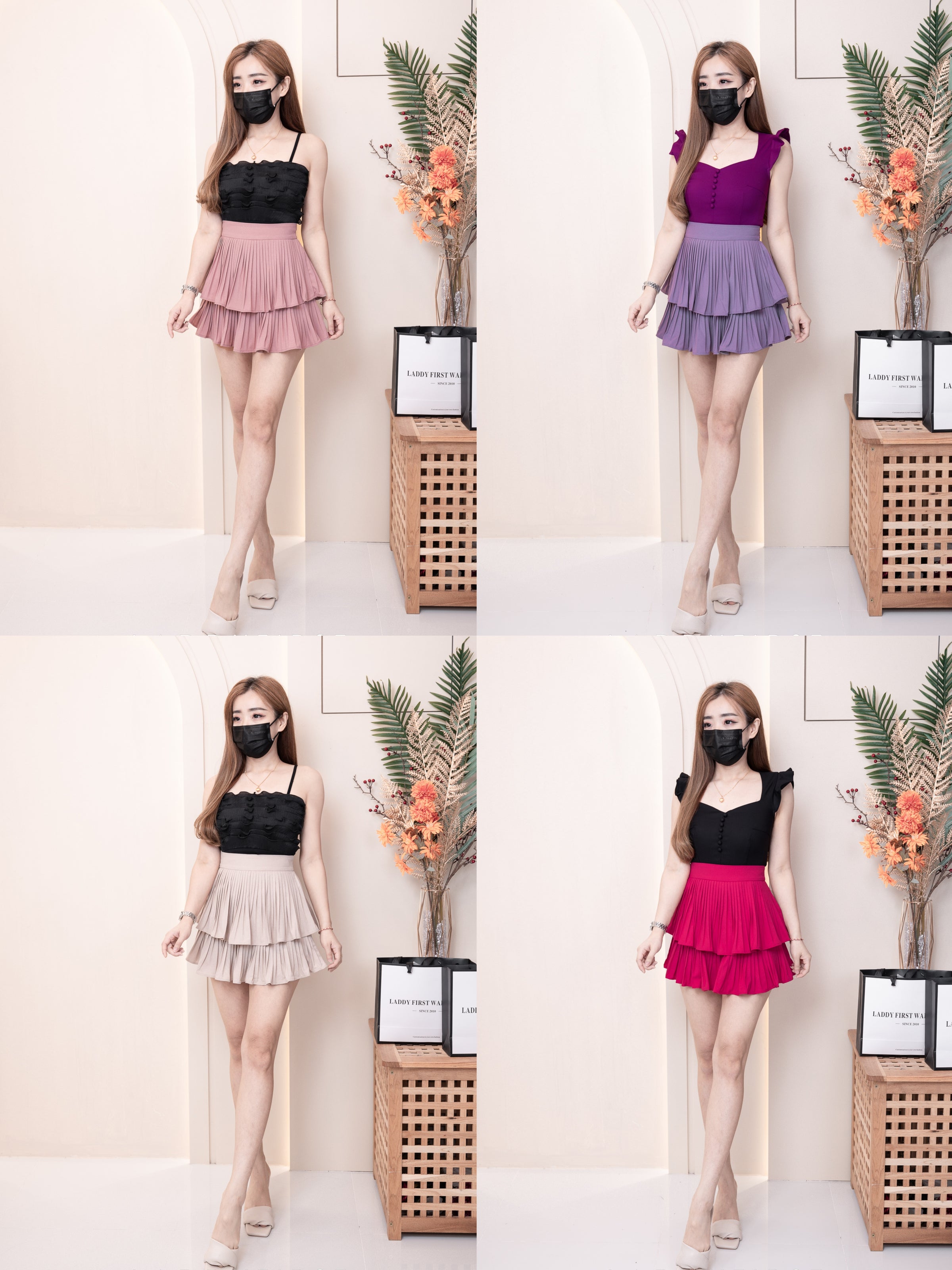 【S68114】【独家小圆饼】双层蛋糕百褶荷叶边高腰显瘦西装裙子，内层里布短裤【B-R1-C2】