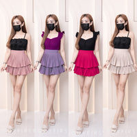 【S68114】【独家小圆饼】双层蛋糕百褶荷叶边高腰显瘦西装裙子，内层里布短裤【B-R1-C2】