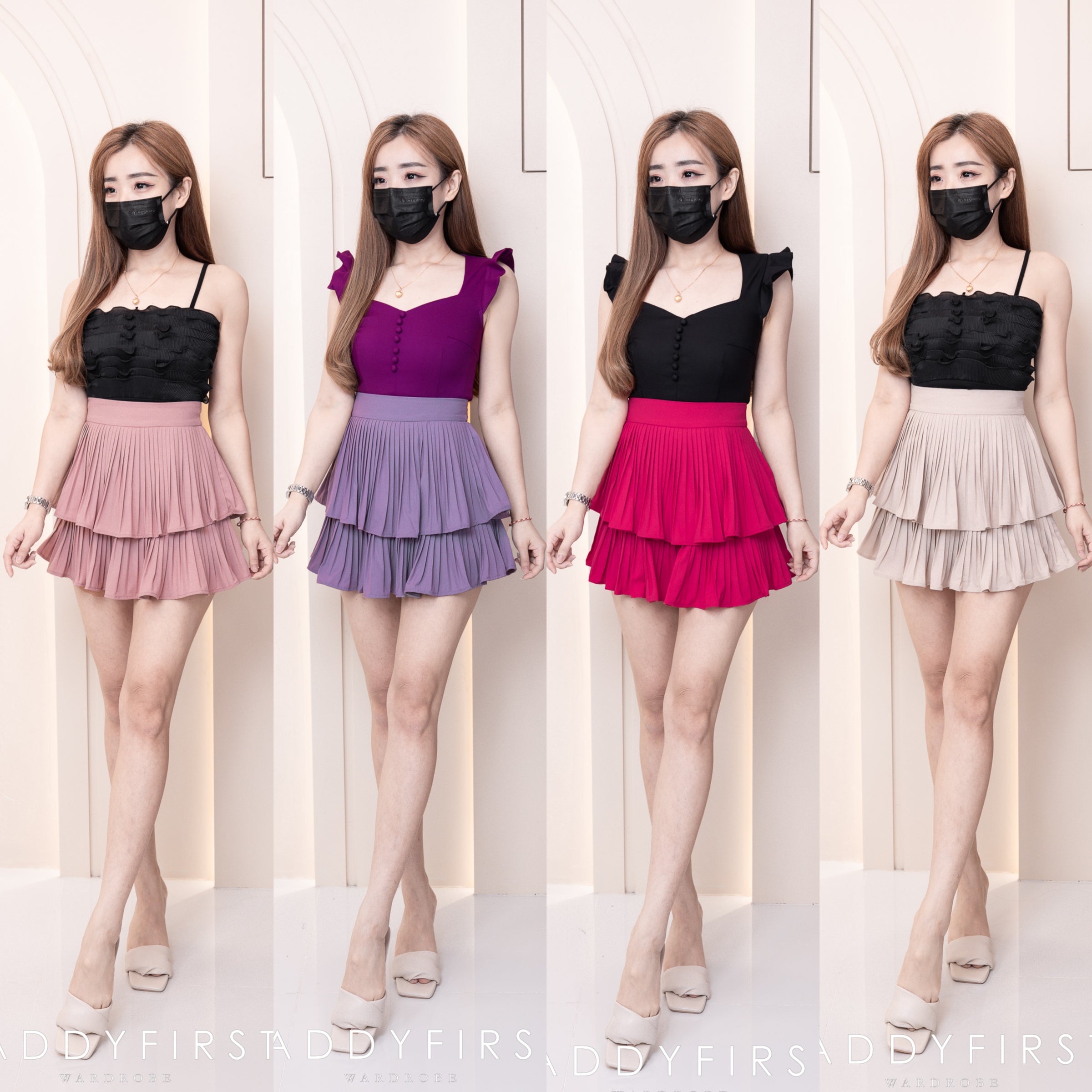 【S68114】【独家小圆饼】双层蛋糕百褶荷叶边高腰显瘦西装裙子，内层里布短裤【B-R1-C2】