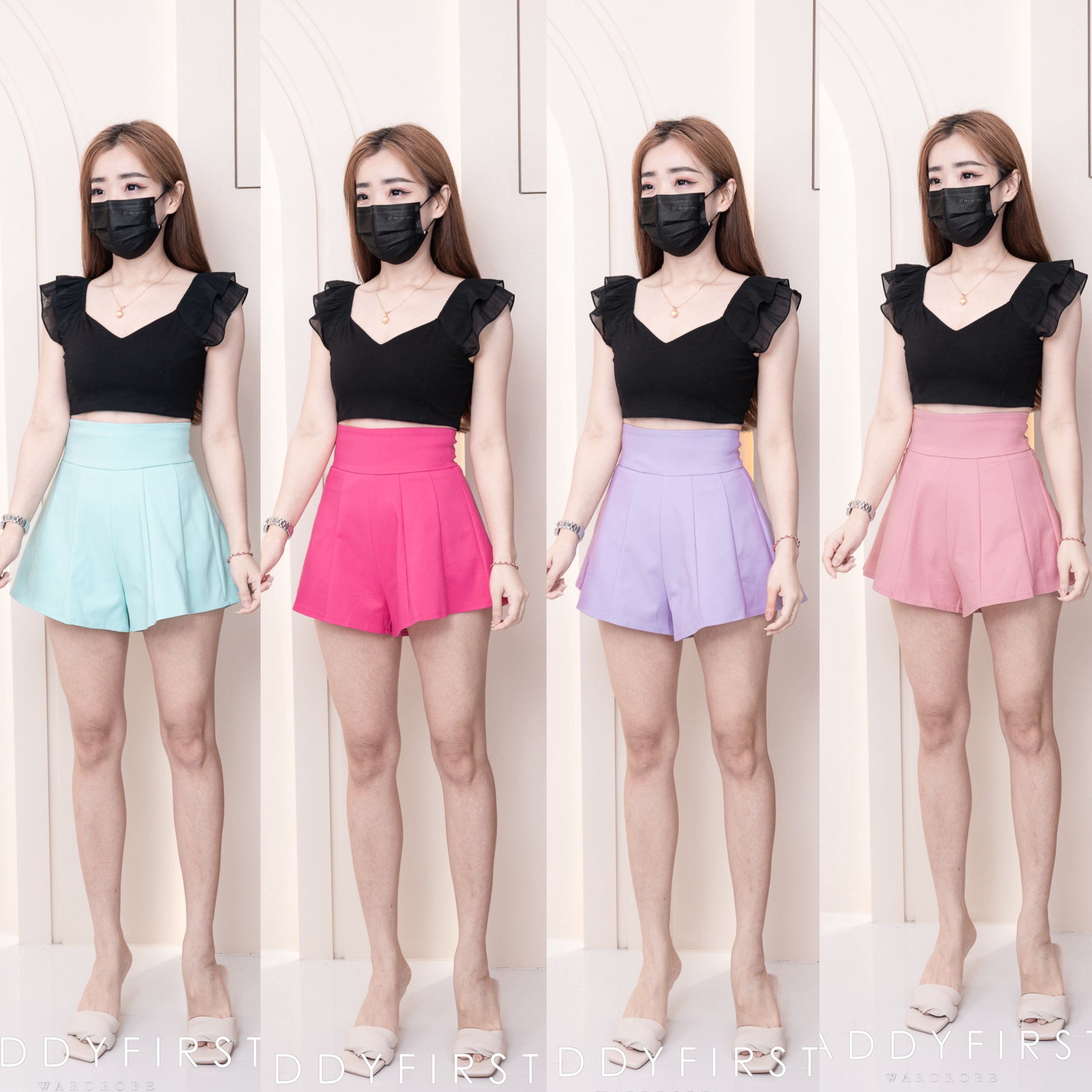 【S3380】【LFW独家小圆饼】高品质阔腿蓬蓬百褶显腰西装高腰百搭短裤，内层包臀防走光里布短裤 ❤️❤️【A-R3-C3】