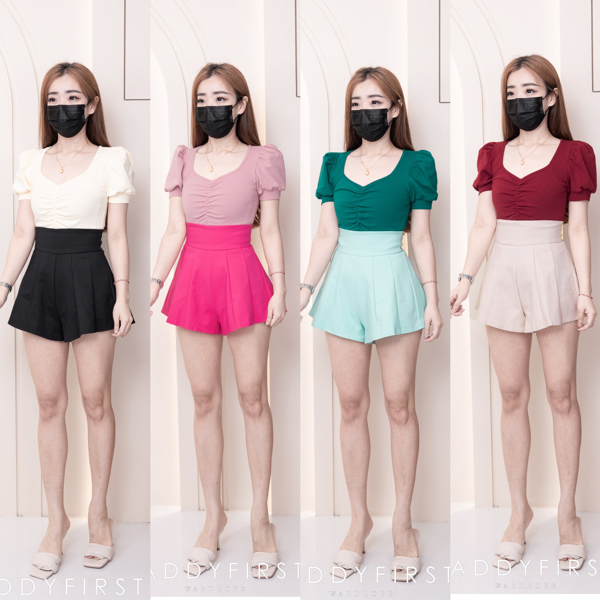 【S3380】【LFW独家小圆饼】高品质阔腿蓬蓬百褶显腰西装高腰百搭短裤，内层包臀防走光里布短裤 ❤️❤️【A-R3-C3】