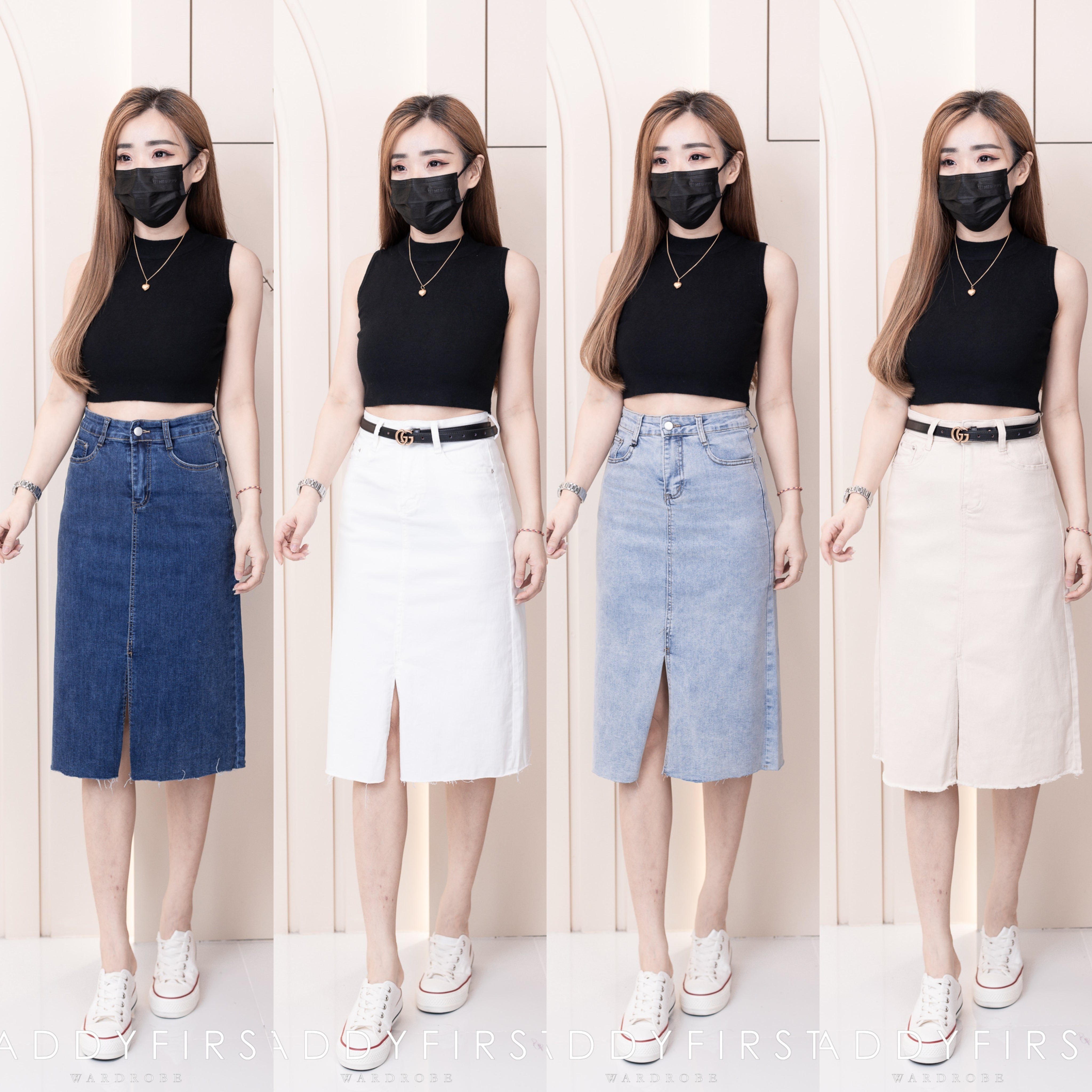 【L765】高品质COTTON JEANS牛仔弹力韩版七分高腰开叉裙子，有口袋 ❤️❤️