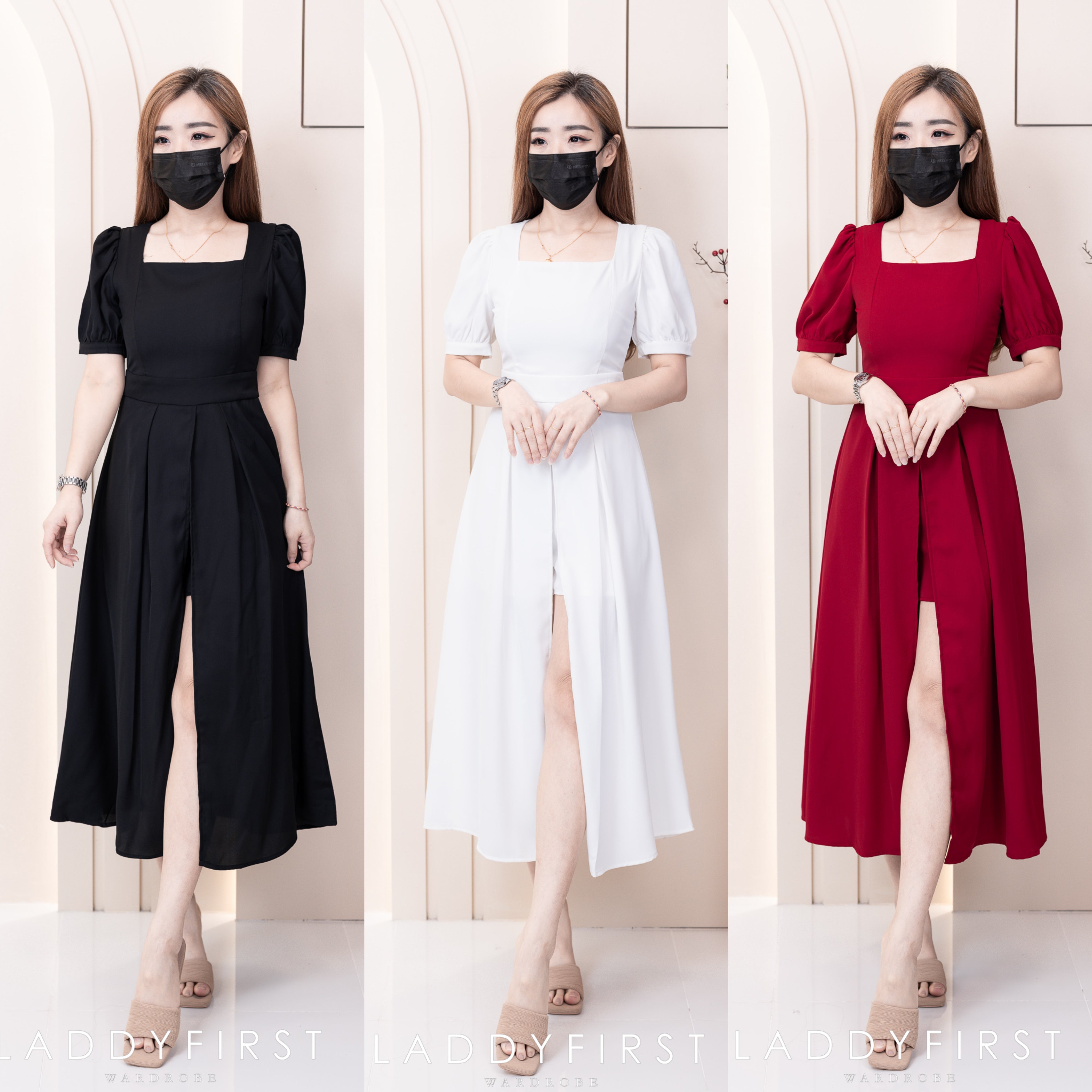 【D22648】方领韩版时尚西装垂感开叉设计连身裙子，内层有短裤 ❤️❤️