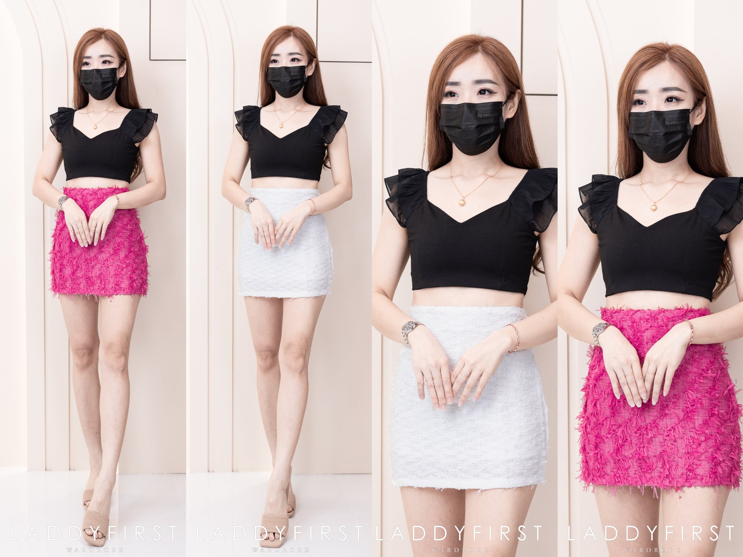 【T226341】独家爆款「短版」无袖叠层荷叶边时装上衣，后中拉链 ❤❤ 【A-R1-C4】