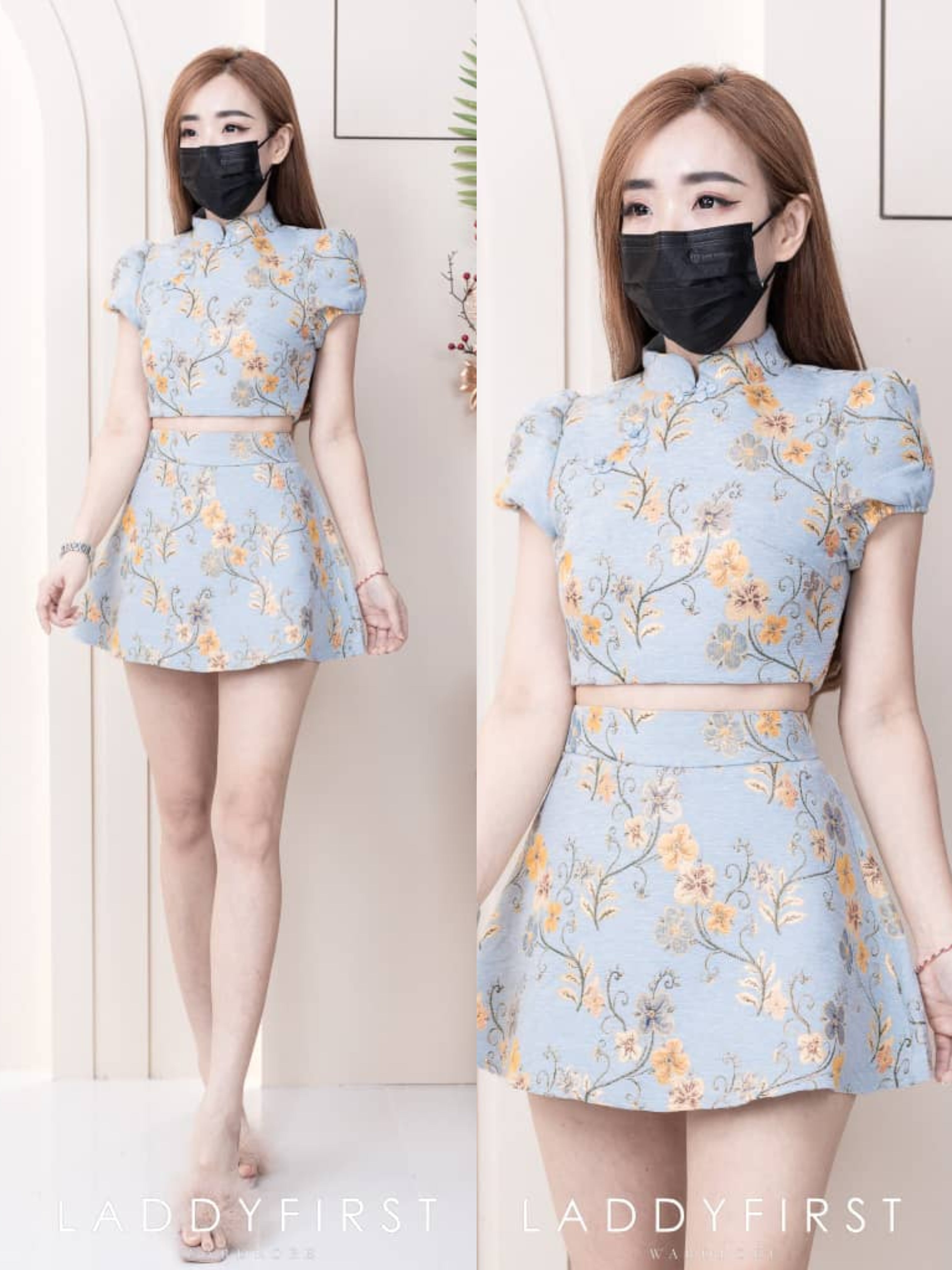 【SS3401】【独家小圆饼】两件式高端良版提花旗袍套装 中国结提花上衣➕提花高腰裙子，内层里布短裤