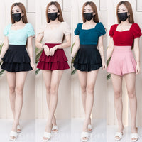 【T3408】独家爆款方领宫廷袖皱褶修身设计纯棉弹力百搭上衣 ❤❤ 【A-R1-C5】