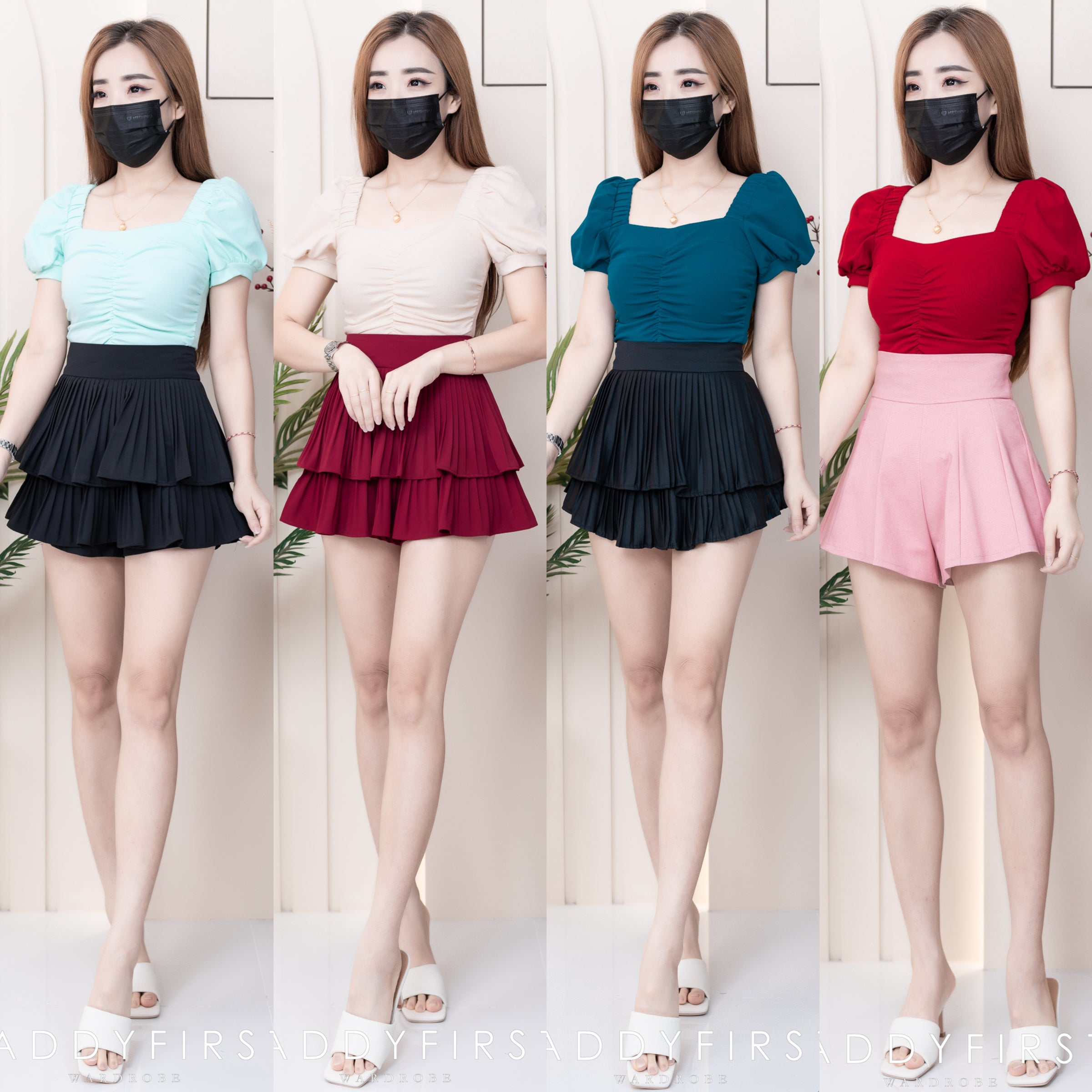 【T3408】独家爆款方领宫廷袖皱褶修身设计纯棉弹力百搭上衣 ❤❤ 【A-R1-C5】