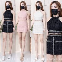 【SS110627】【网站福利款✨】两件式小香风流苏时尚套装 #牛仔弹力面料 挂脖无袖CUT IN小香上衣➕小香风高腰裙子，内层有里布短裤 ❤️❤️ 【C-R2-C4】