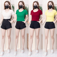 【T9001】独家爆款大U领螺纹弹力休闲百搭上衣【B-R1-C1】