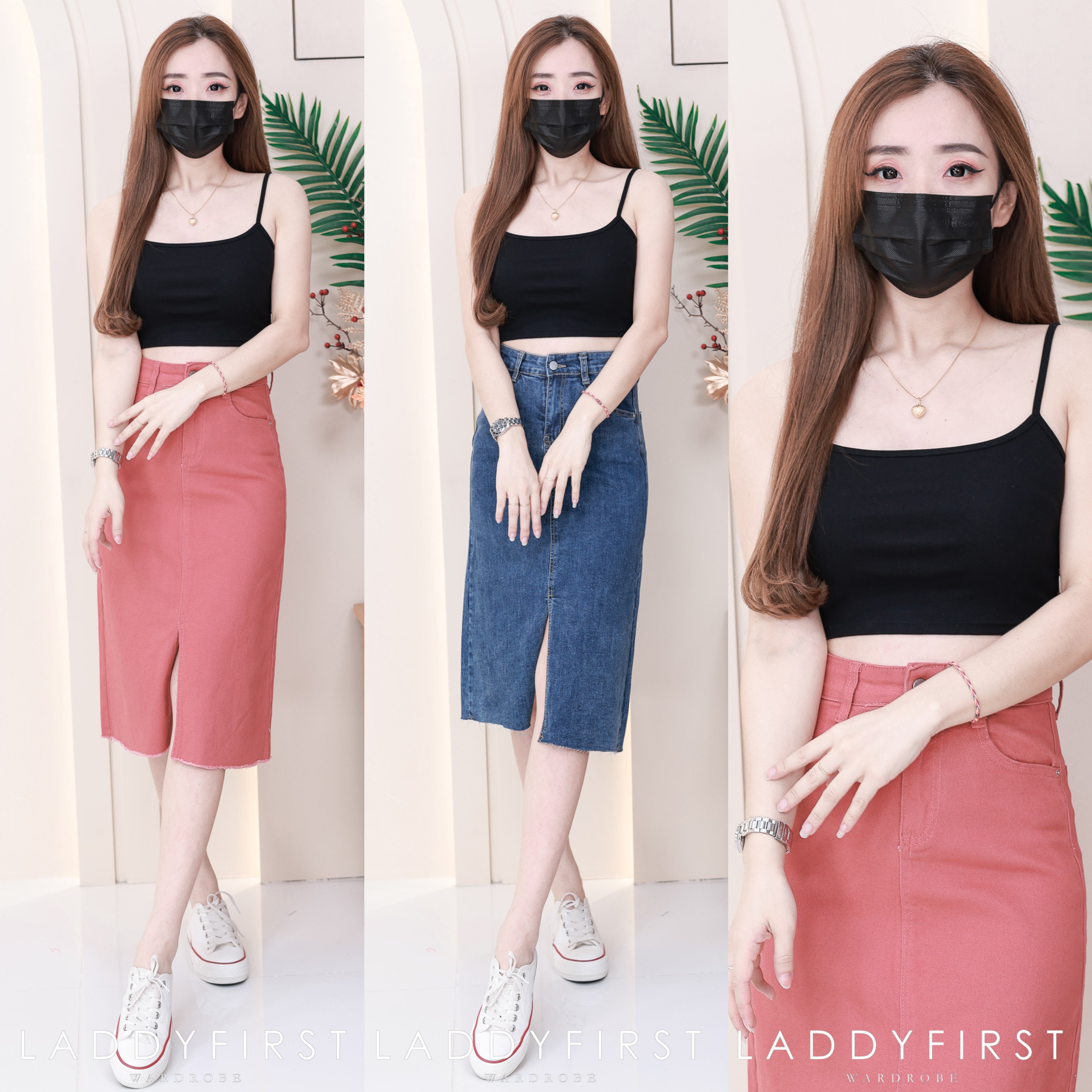 【L765】高品质COTTON JEANS牛仔弹力韩版七分高腰开叉裙子，有口袋 ❤️❤️
