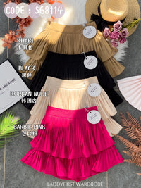 【S68114】【独家小圆饼】双层蛋糕百褶荷叶边高腰显瘦西装裙子，内层里布短裤【B-R1-C2】