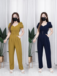 【D14560】独家爆款高品质砖石领西装阔腿九分连身裤 , 有口袋【A-R2-C5】