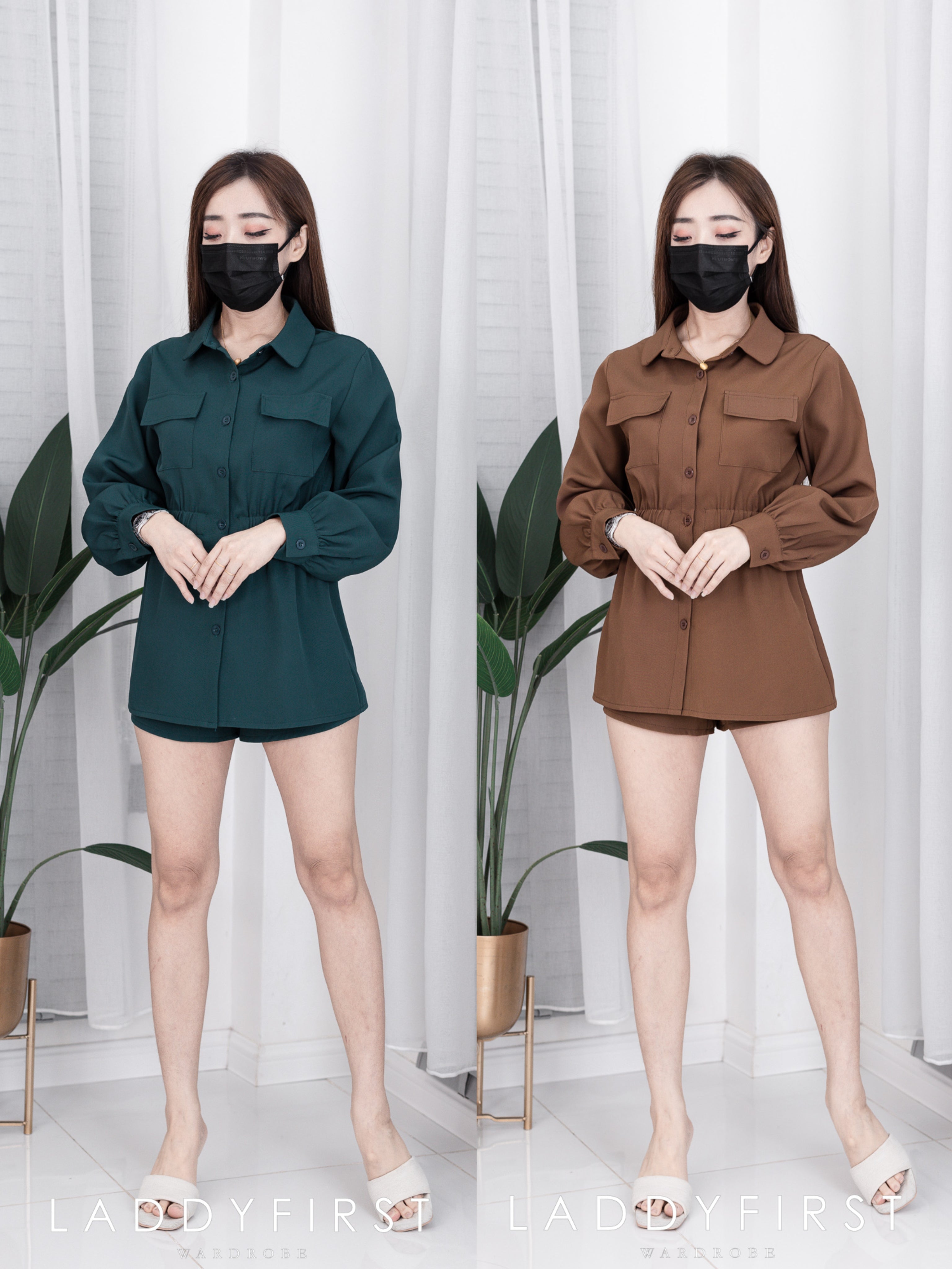 【SS4422072】两件式韩版西装套装 长袖上衣➕高腰短裤