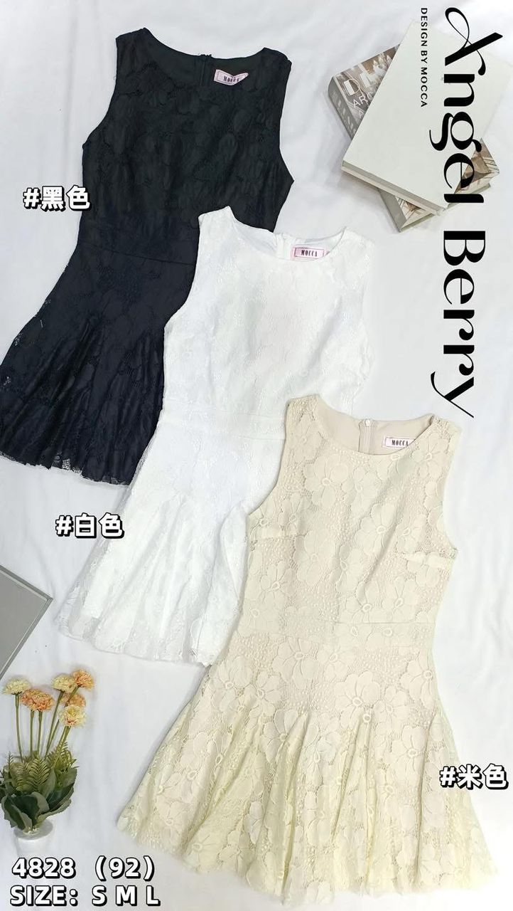 【D77111】高品质减龄温柔风无袖蕾丝连身裙子，内层有短裤 ❤️❤️