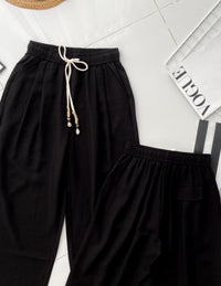 【L5519】高品质松紧腰弹力西装垂感阔脚高腰百搭长裤，有口袋 ❤️❤️ 【A-R1-C1】