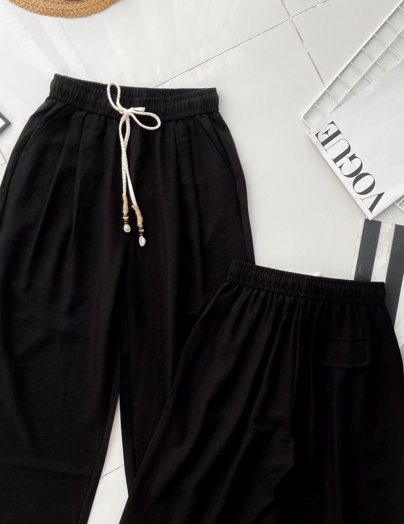 【L5519】高品质松紧腰弹力西装垂感阔脚高腰百搭长裤，有口袋 ❤️❤️ 【A-R1-C1】