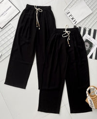 【L5519】高品质松紧腰弹力西装垂感阔脚高腰百搭长裤，有口袋 ❤️❤️ 【A-R1-C1】