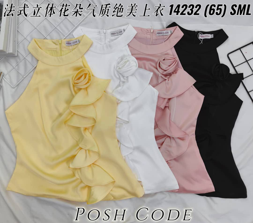 【T14232 / 37426】高品质法式鲜艳甜美立体花设计上衣 ❤️❤️