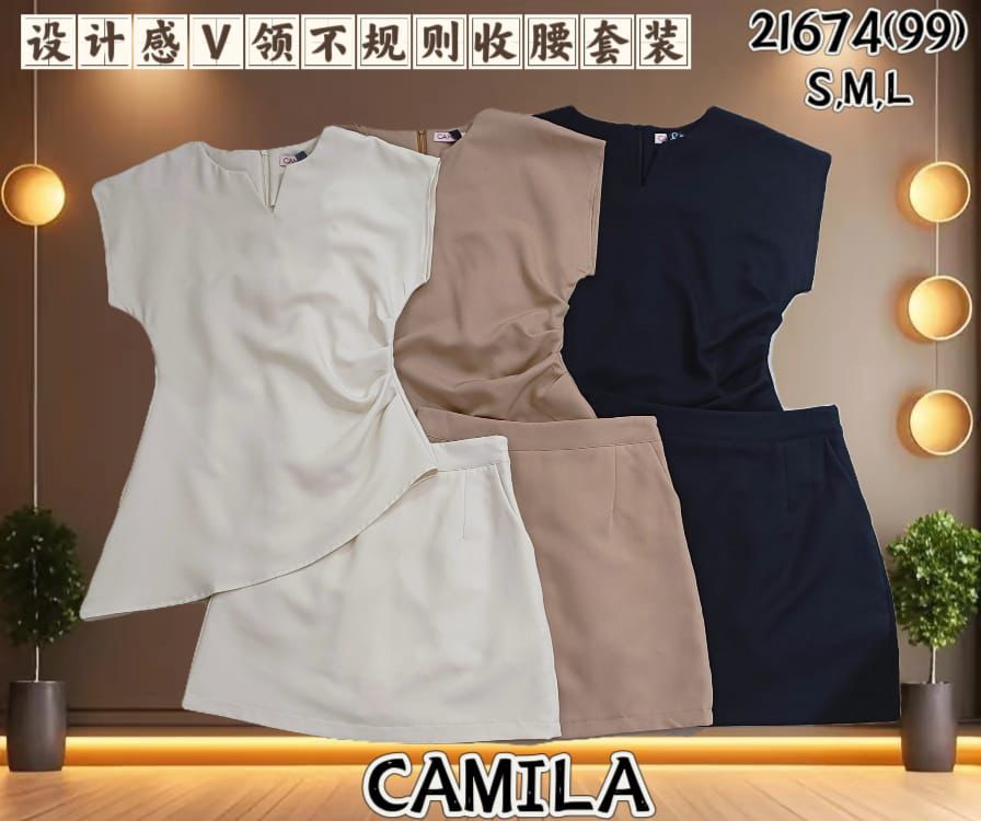 【SS21674 / 164401】高品质两件式不规则设计西装时装套装 不规则设计短袖上衣➕西装A字高腰裙子，内层有里布短裤❤️❤️