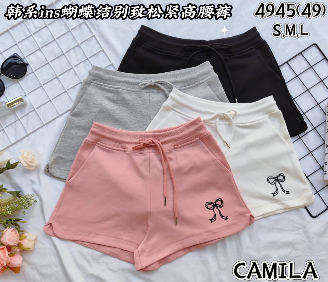【S4945 / 3407】高品质蝴蝶结刺绣抽绳松紧弹力休闲百搭短裤，有口袋 ❤️❤️