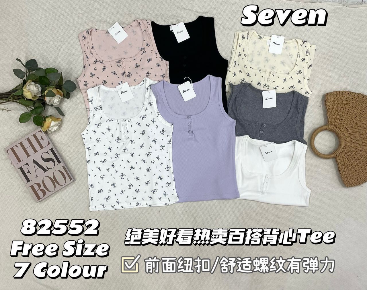 【T82552】高品质U领无袖螺纹弹力百搭背心上衣 ❤❤