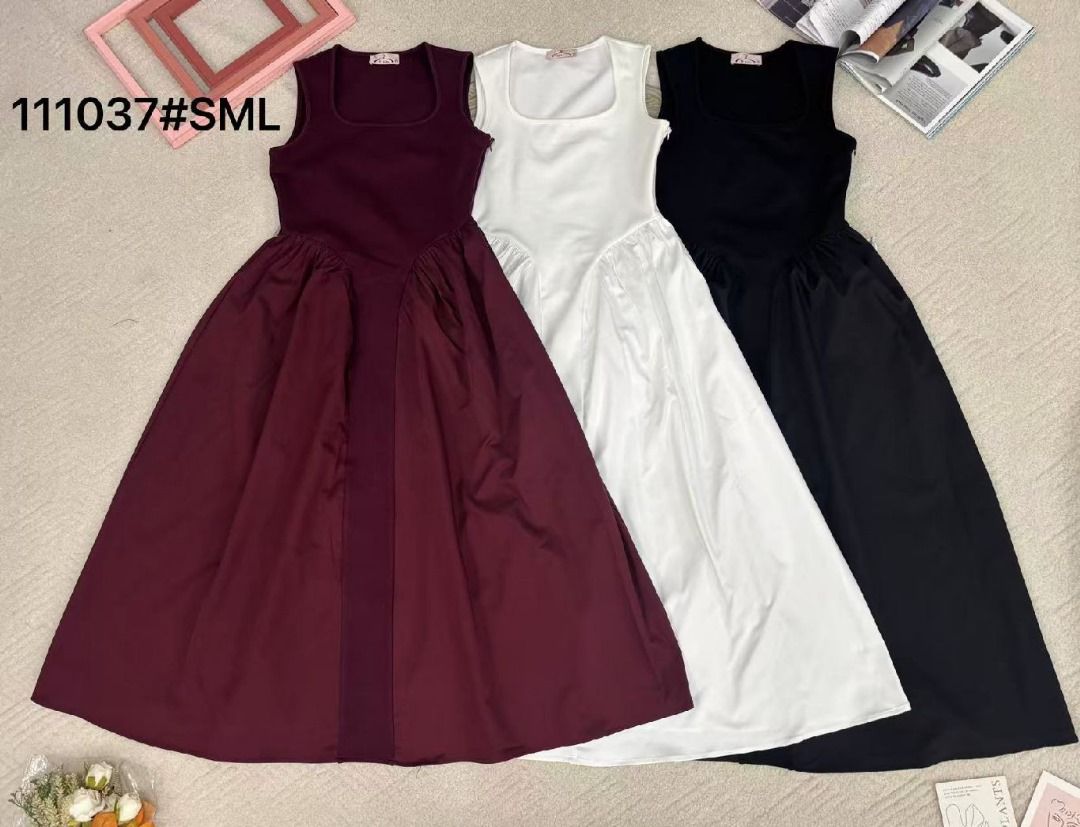 【D111037】高品质罗马弹力上衣拼接西装无袖连身长裙 ❤❤【B-R1-C2】