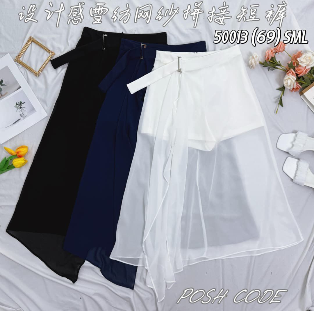 【L50013 / 16054】高品质假两件内层西装短裤拼接雪纺网纱裤裙 ❤️❤️